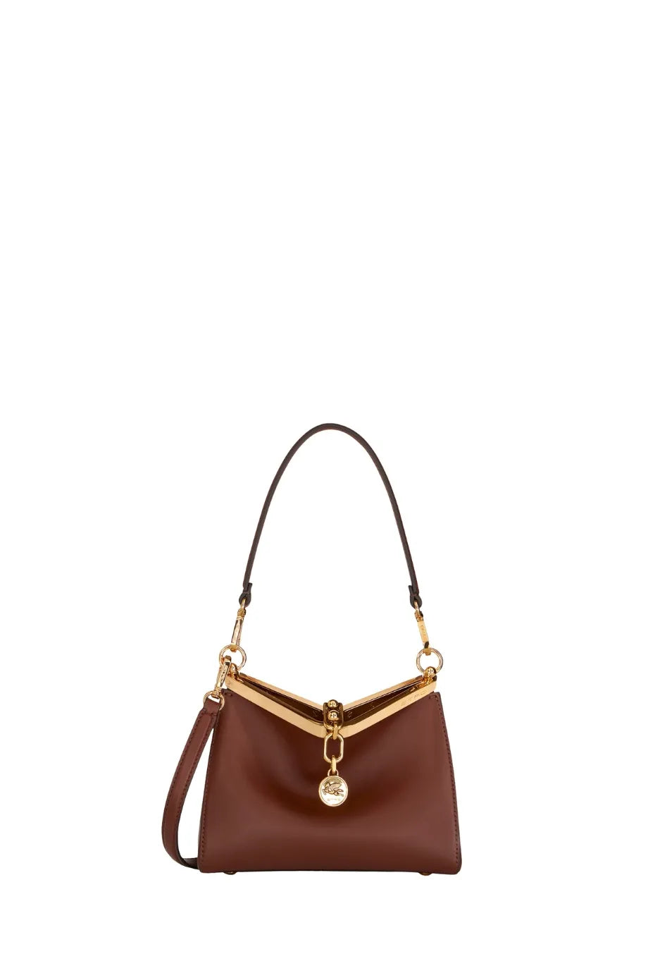 Vela Small Leather Shoulder Bag in Brown
