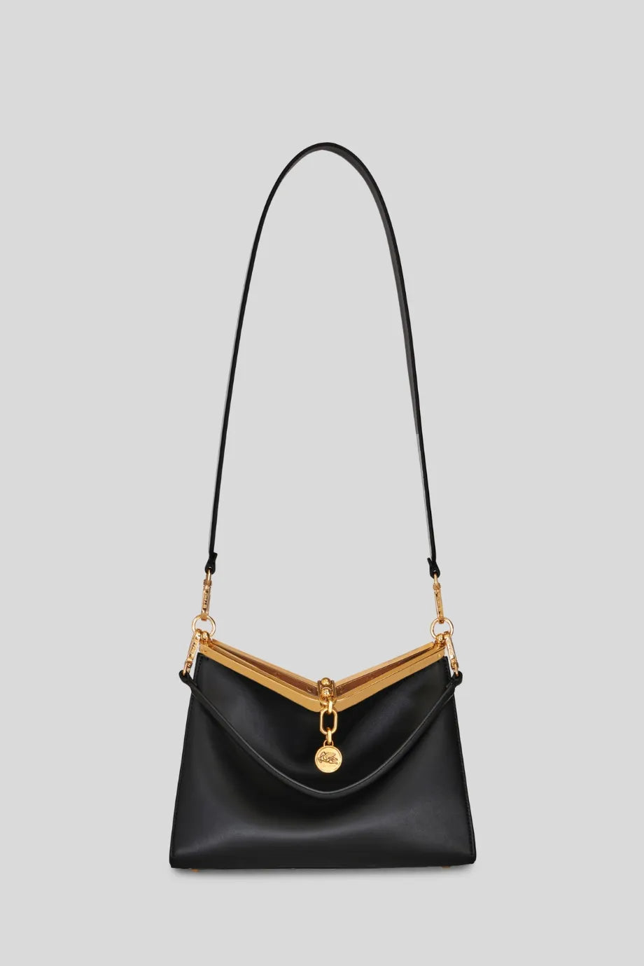 Vela Medium Leather Shoulder Bag in Black
