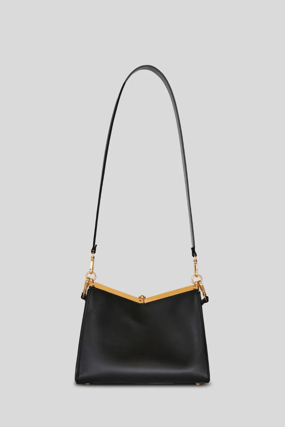 Vela Medium Leather Shoulder Bag in Black