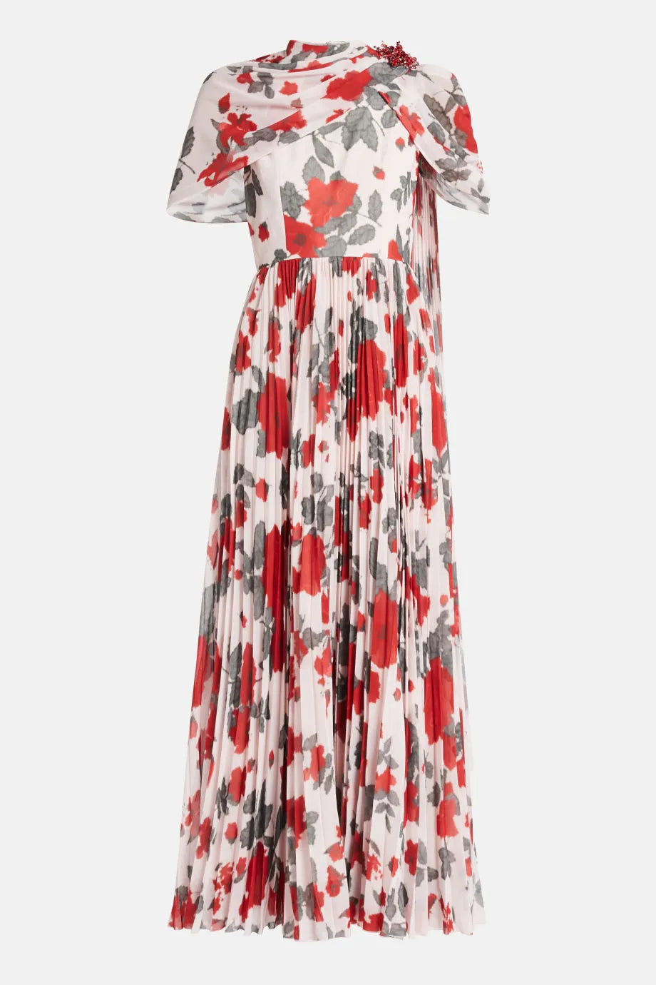 Floral Pleated Cape Maxi Dress