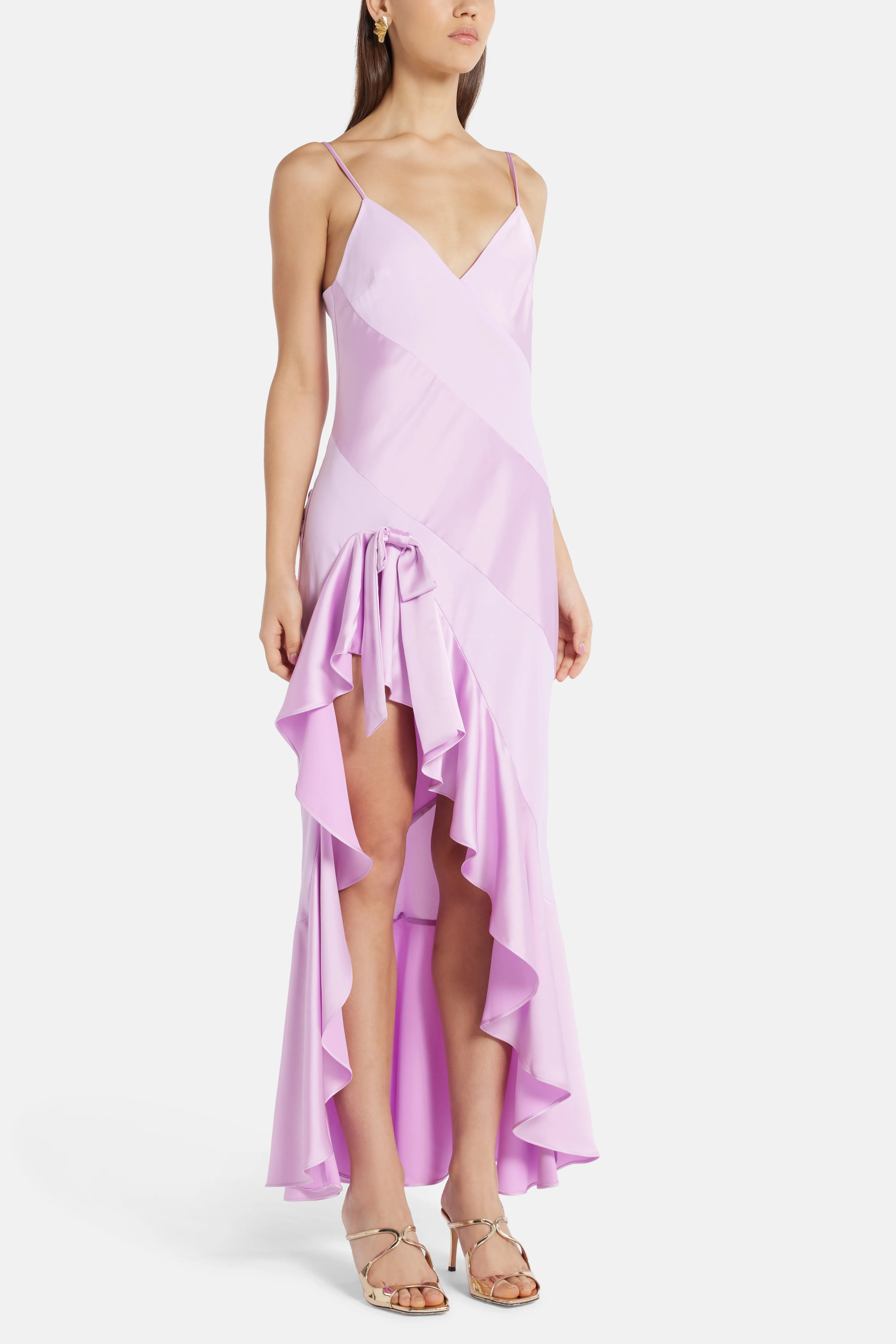 Camps Bay Solid Charmeuse Mallee Bow Maxi Dress in Pink