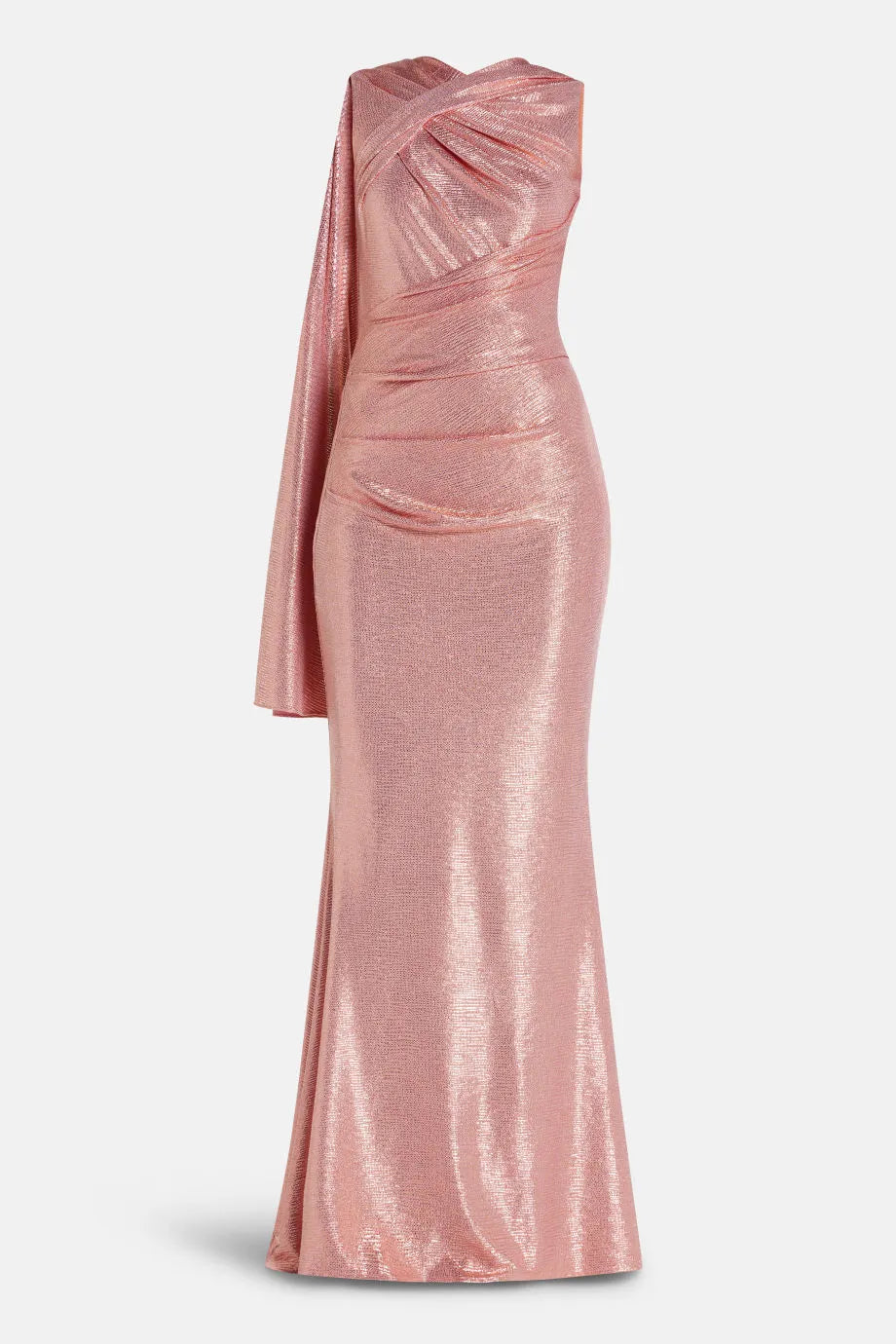 Shimmer Sleeveless Cape Evening Gown in Pink