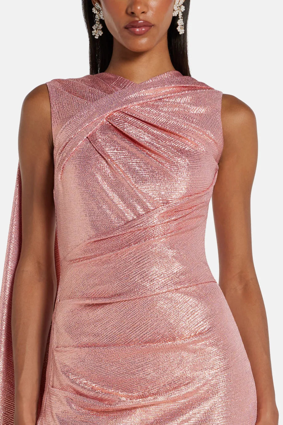 Shimmer Sleeveless Cape Evening Gown in Pink