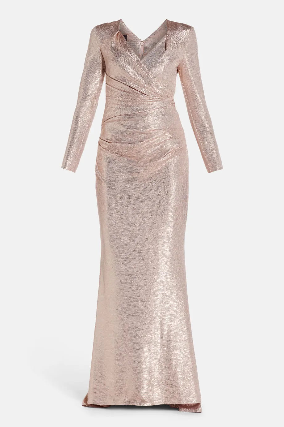 Shimmer V Neck Evening Gown in Pink