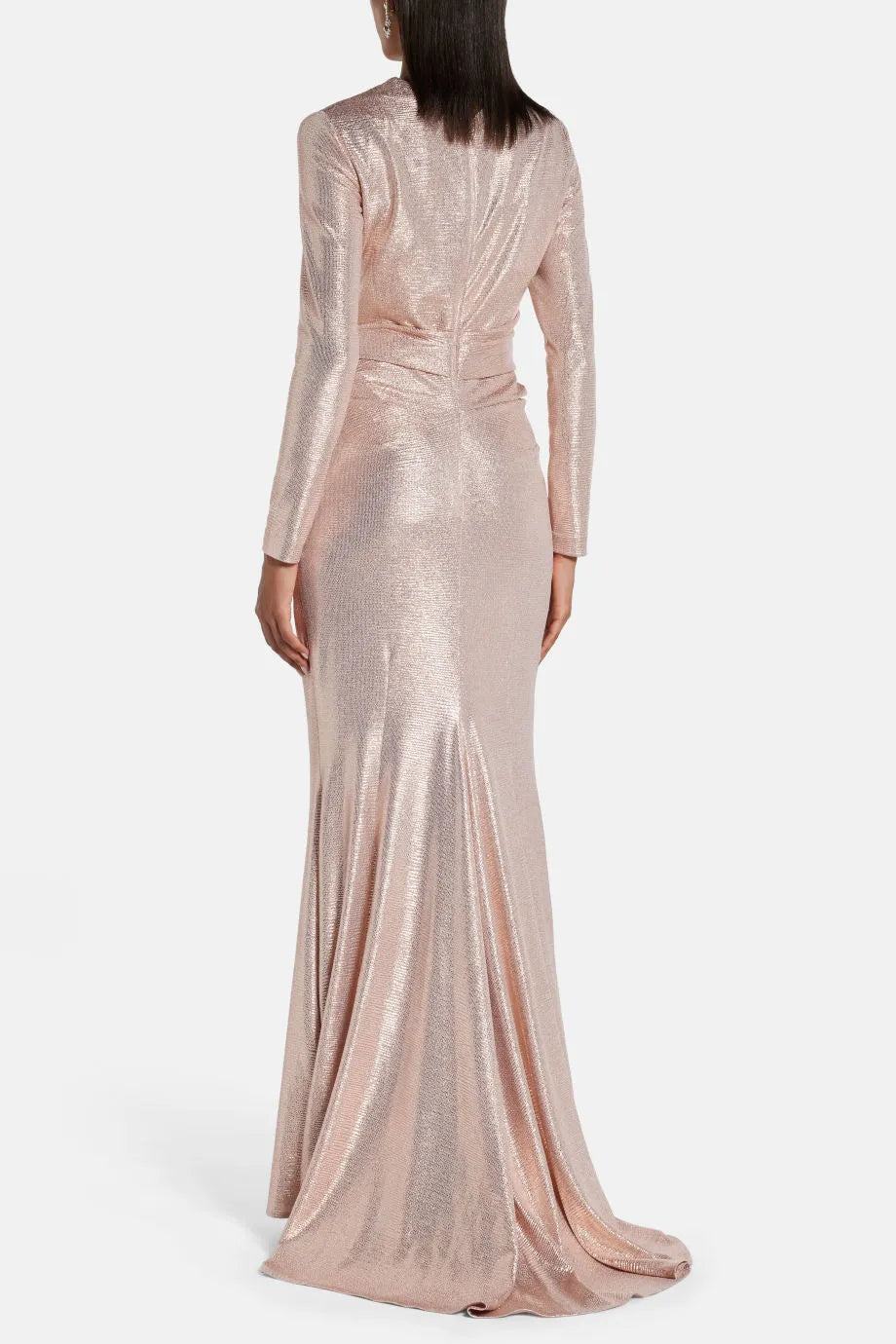 Shimmer V Neck Evening Gown in Pink