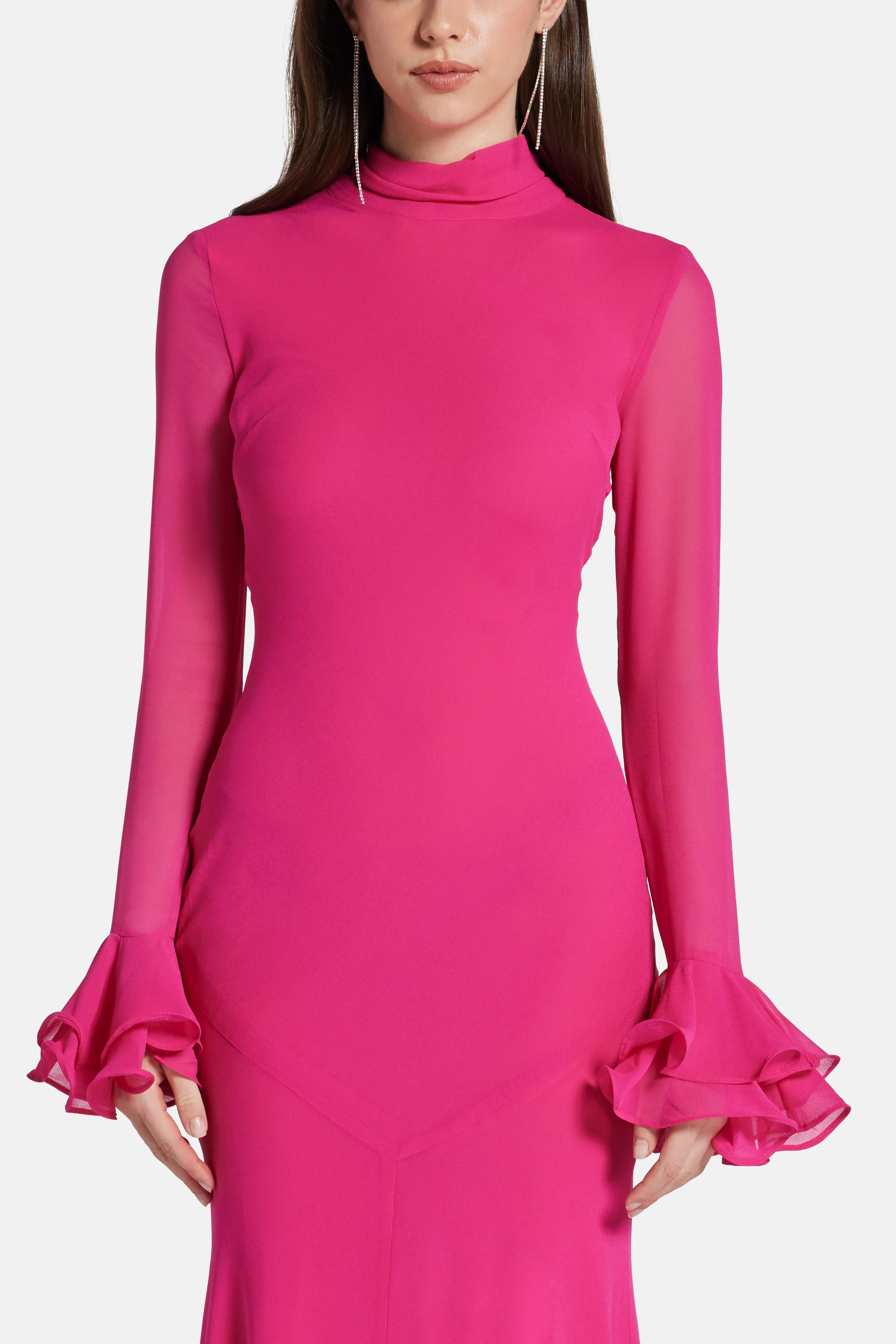 Daira Chiffon Maxi Dress With Cuffs Detail in Pink