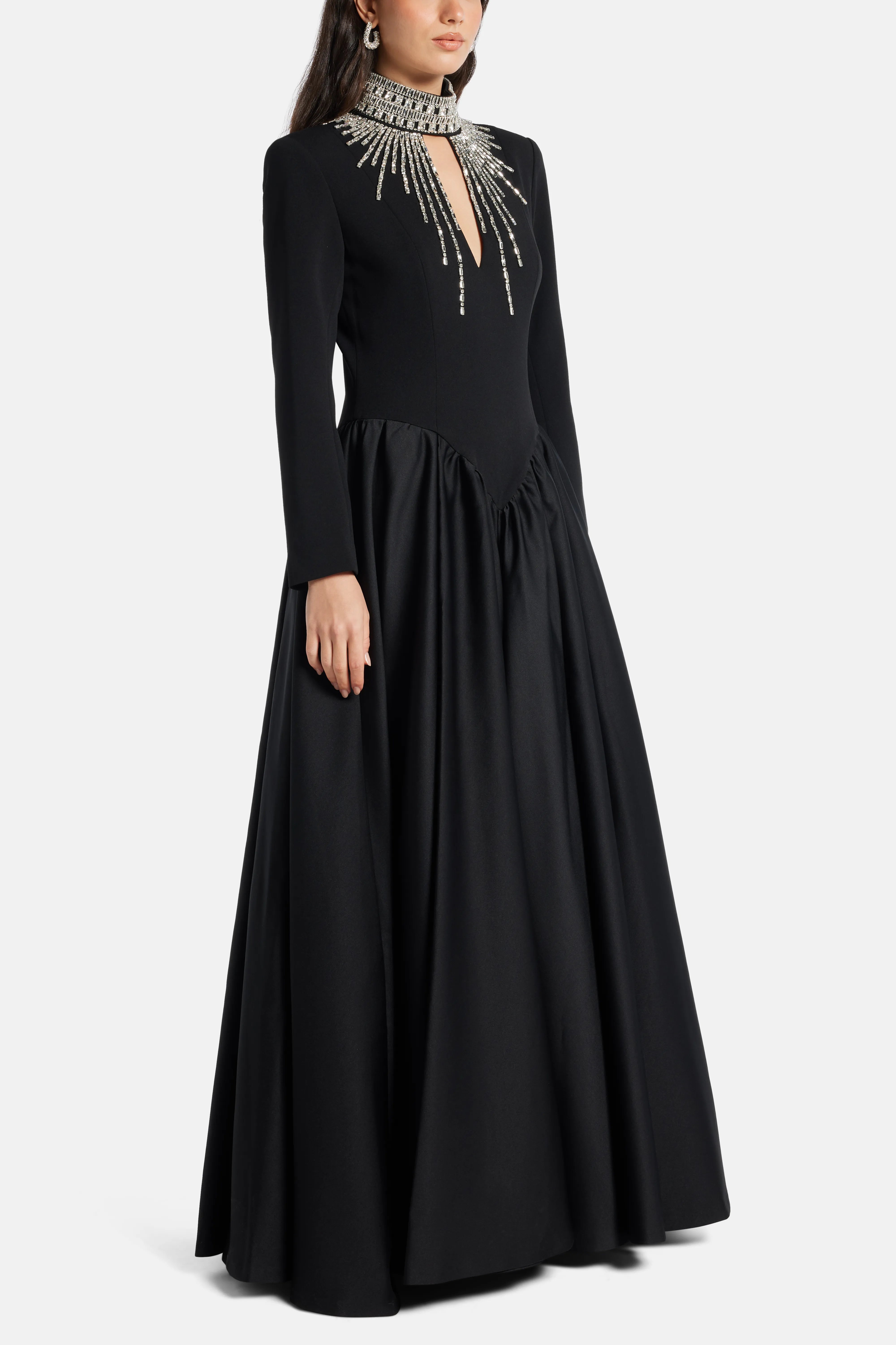 Jovita Embellished Evening Dress in Black