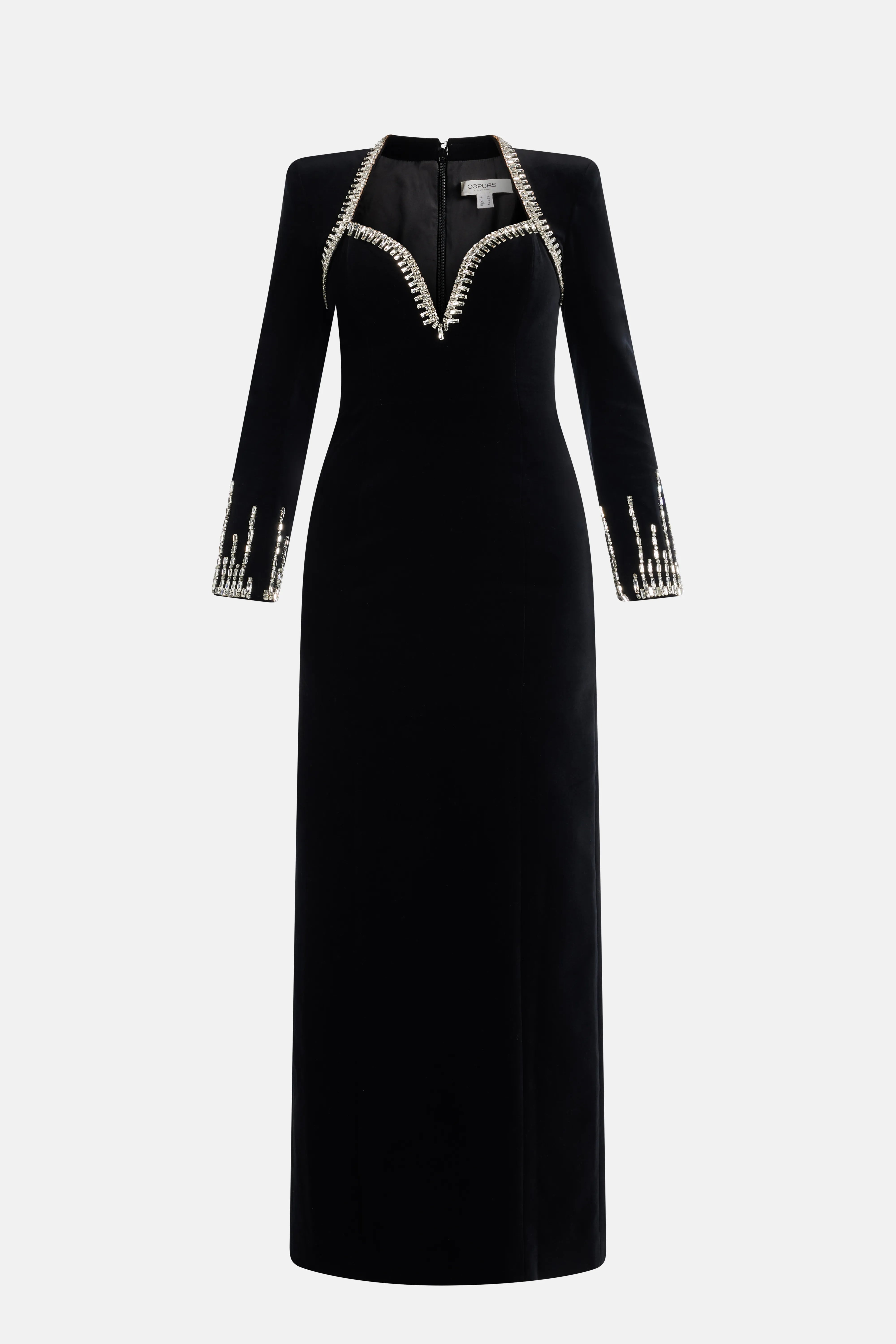 Galina Embellished Velvet Evening Dress in Black