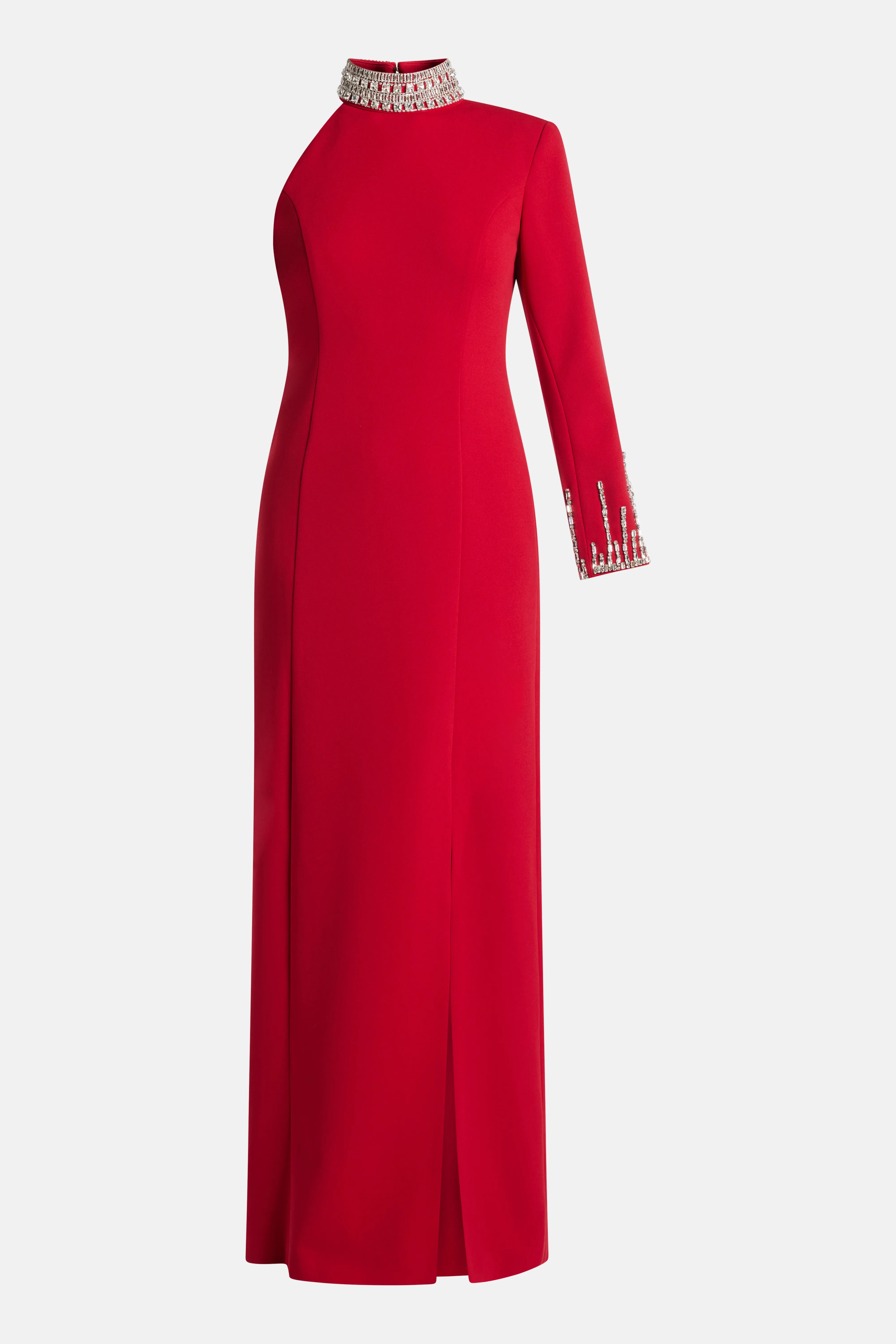 Sofia Embellished One Shoulder Evening Dress in Red