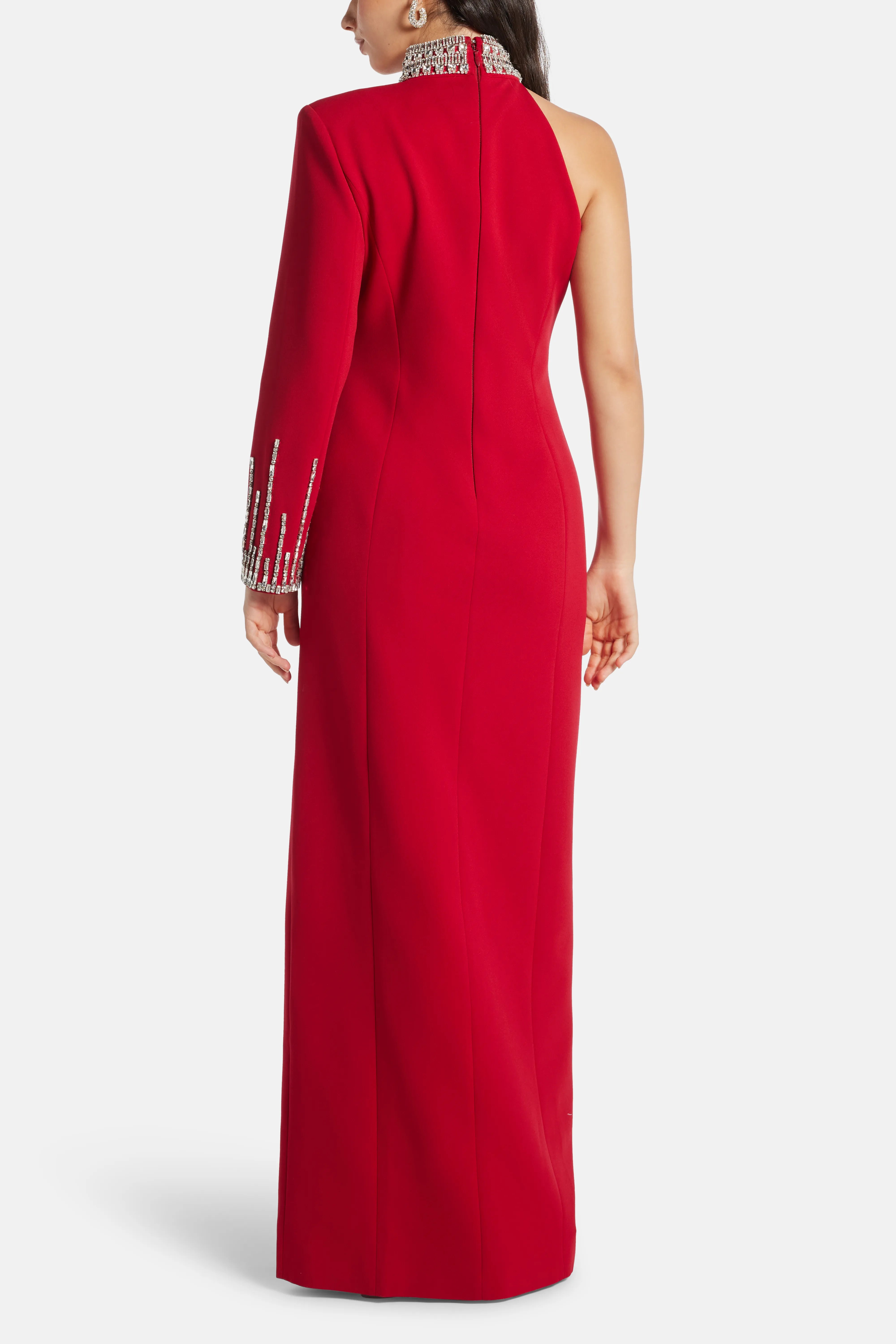 Sofia Embellished One Shoulder Evening Dress in Red