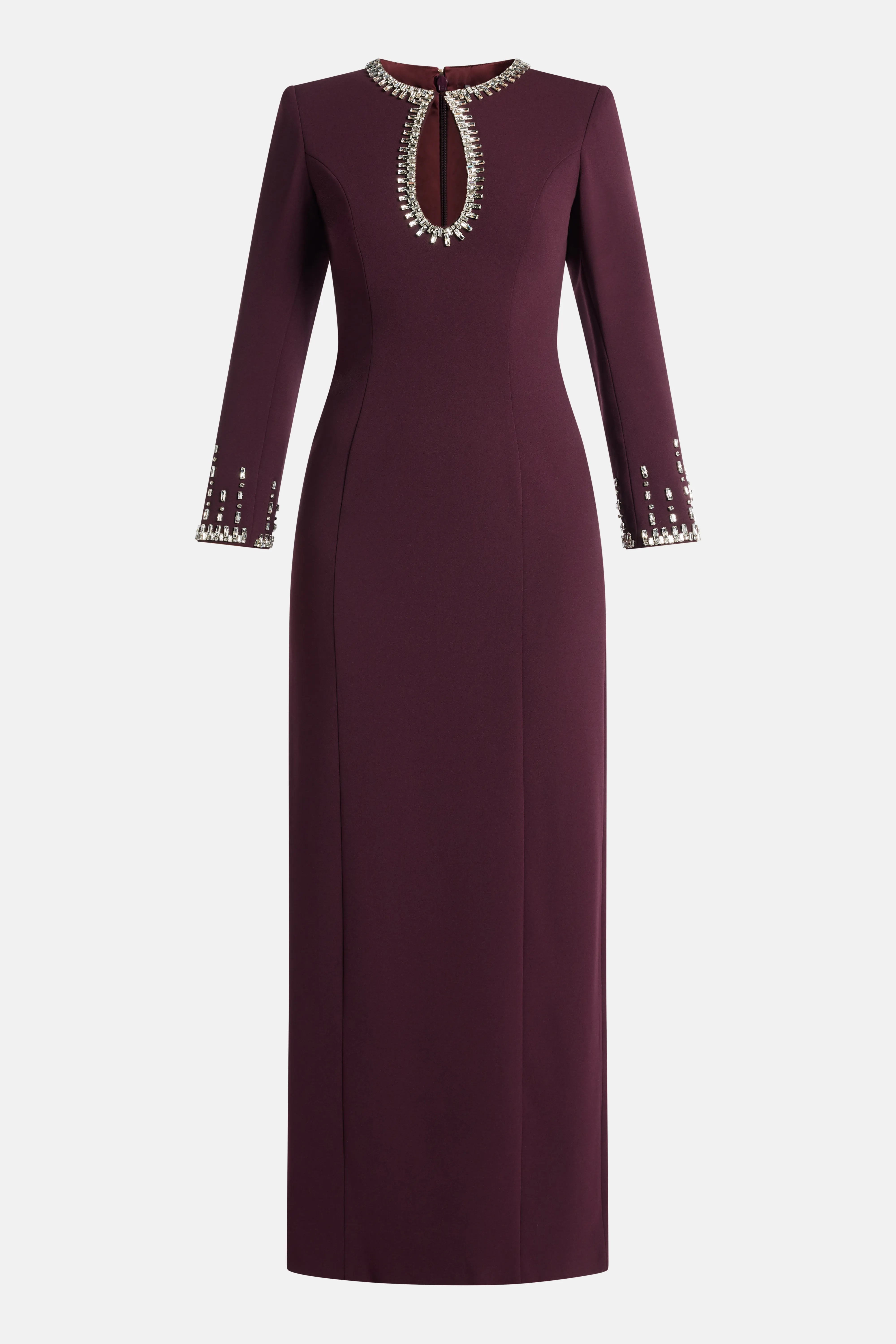 Estelle Embellished Evening Dress in Burgundy