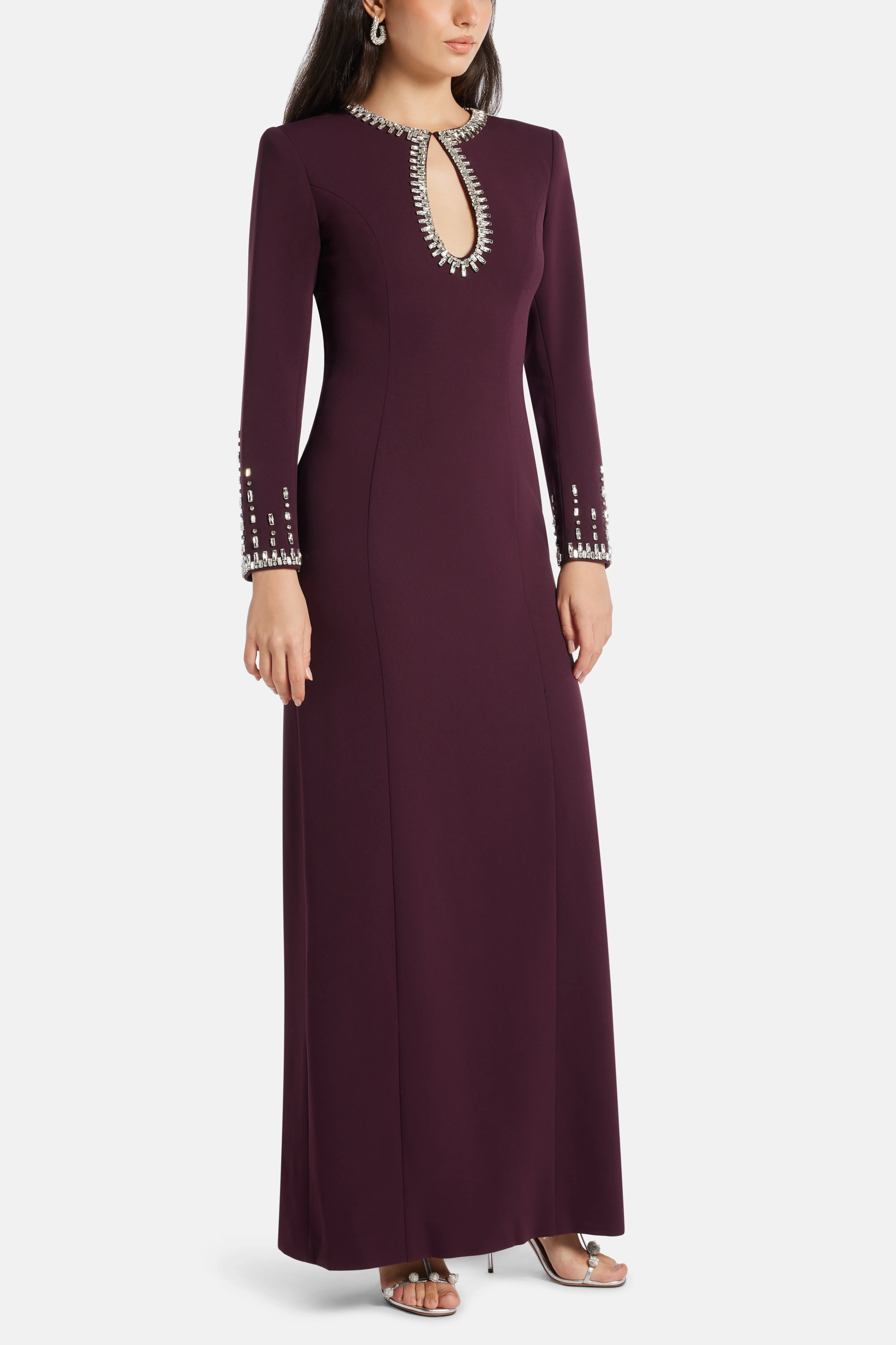 Estelle Embellished Evening Dress in Burgundy