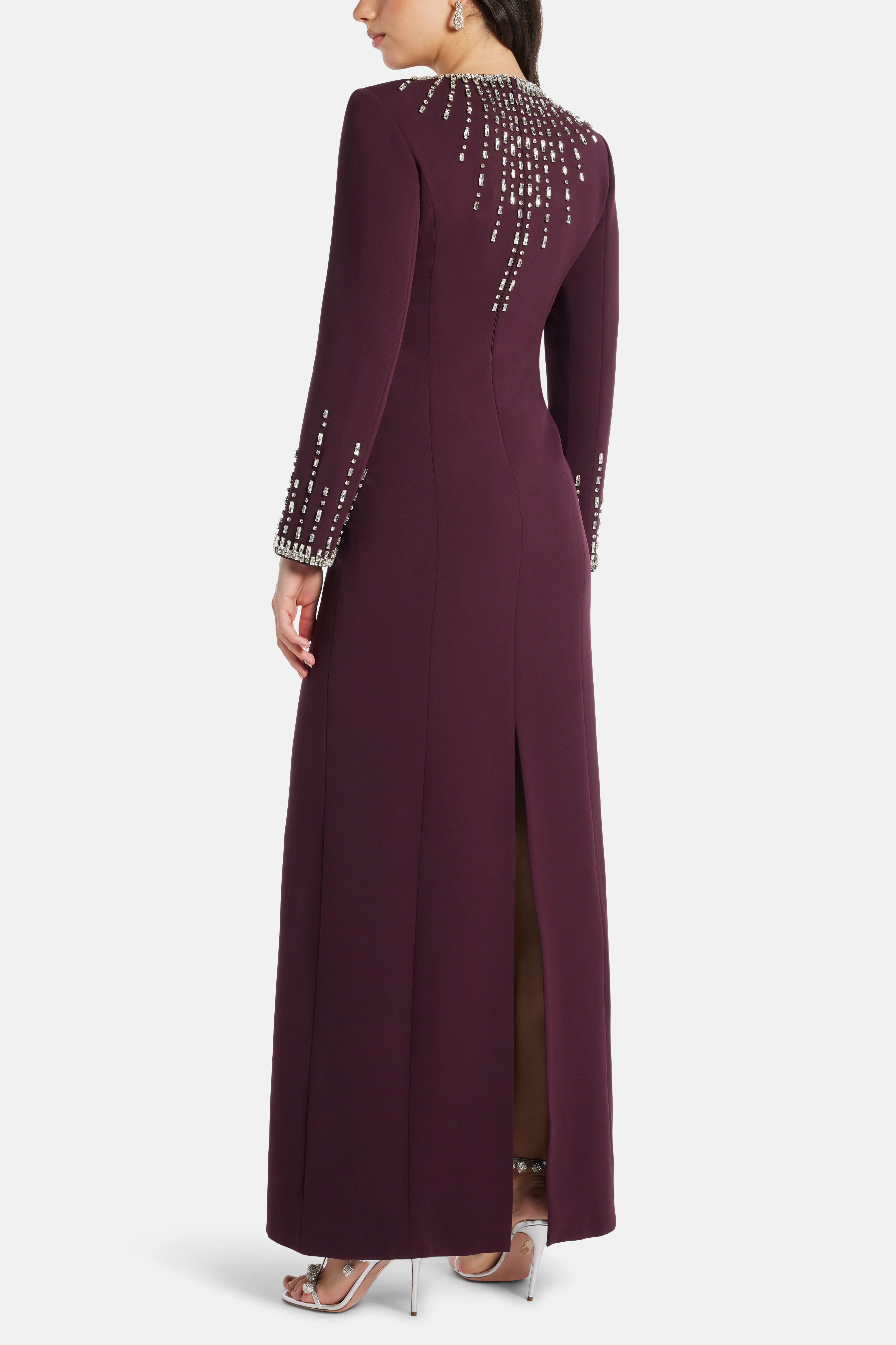 Estelle Embellished Evening Dress in Burgundy