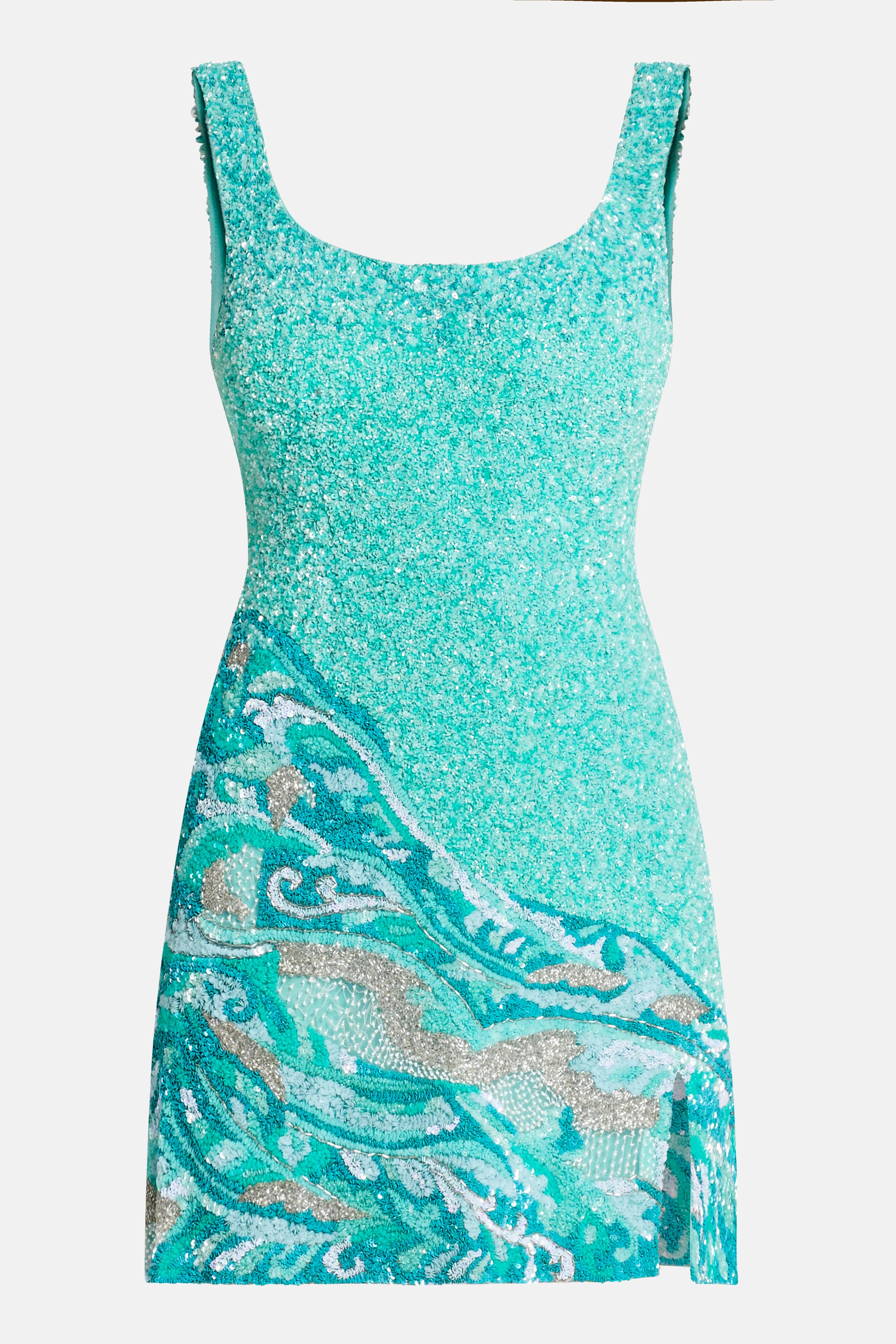 Dubai Ocean Waves Motif Sleeveless Sequins Mini Dress in Blue