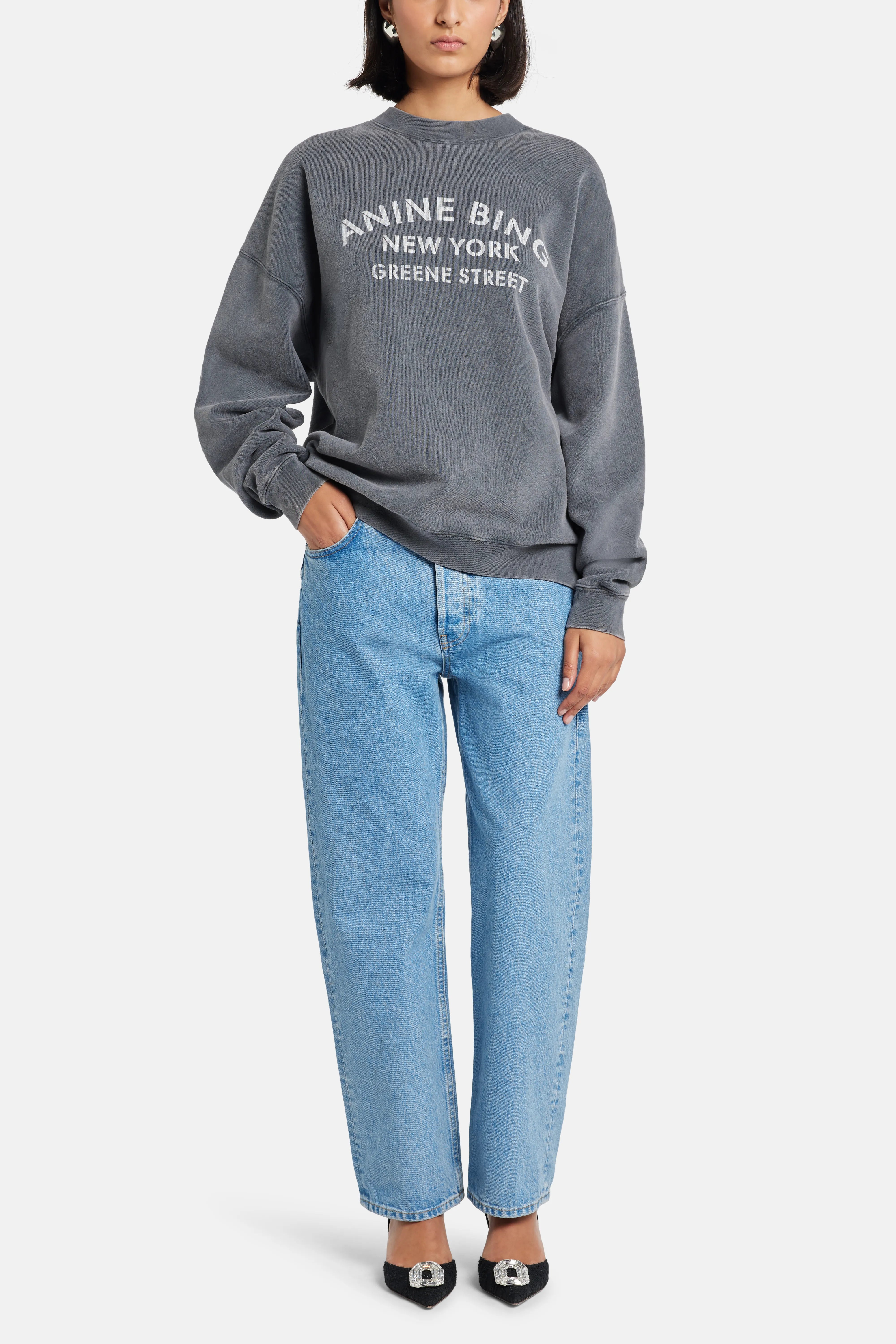 سويت شيرت مايلز نيويورك من القطن باللون الرمادي