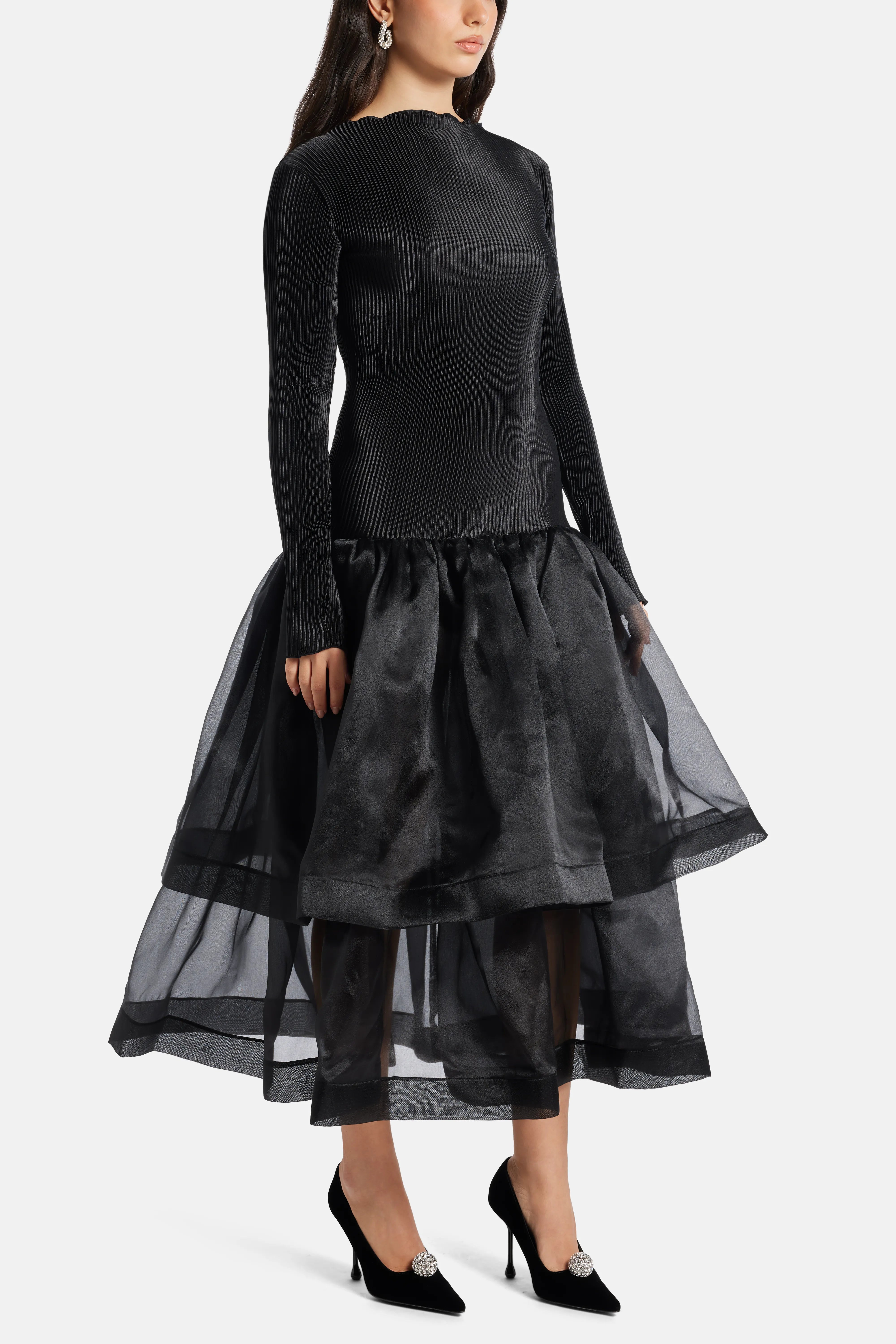 Alexander Pleated Evening Dress in Black
