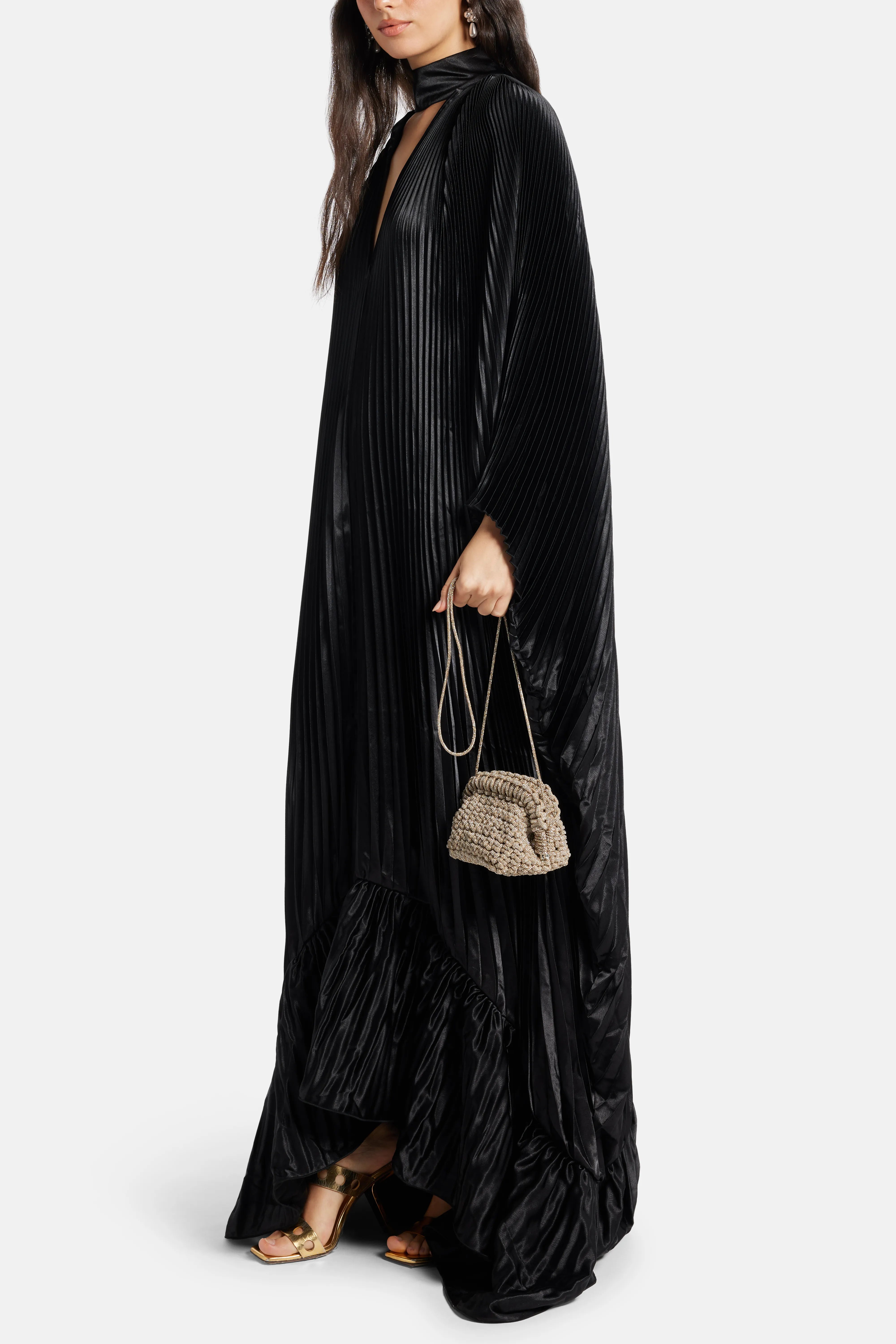 Empire Pleated Evening Dress in Black