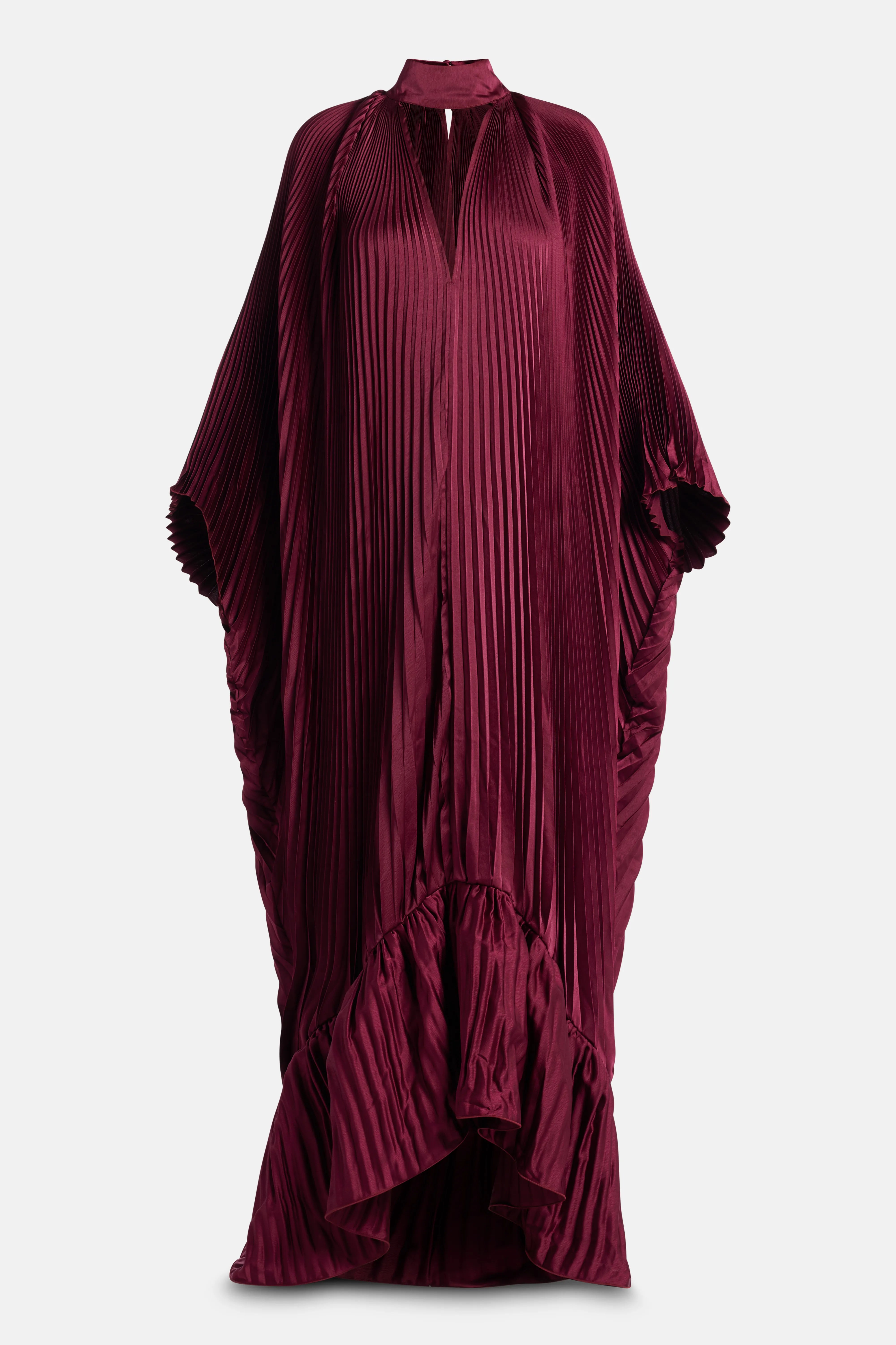 Empire Pleated Evening Dress in Burgundy