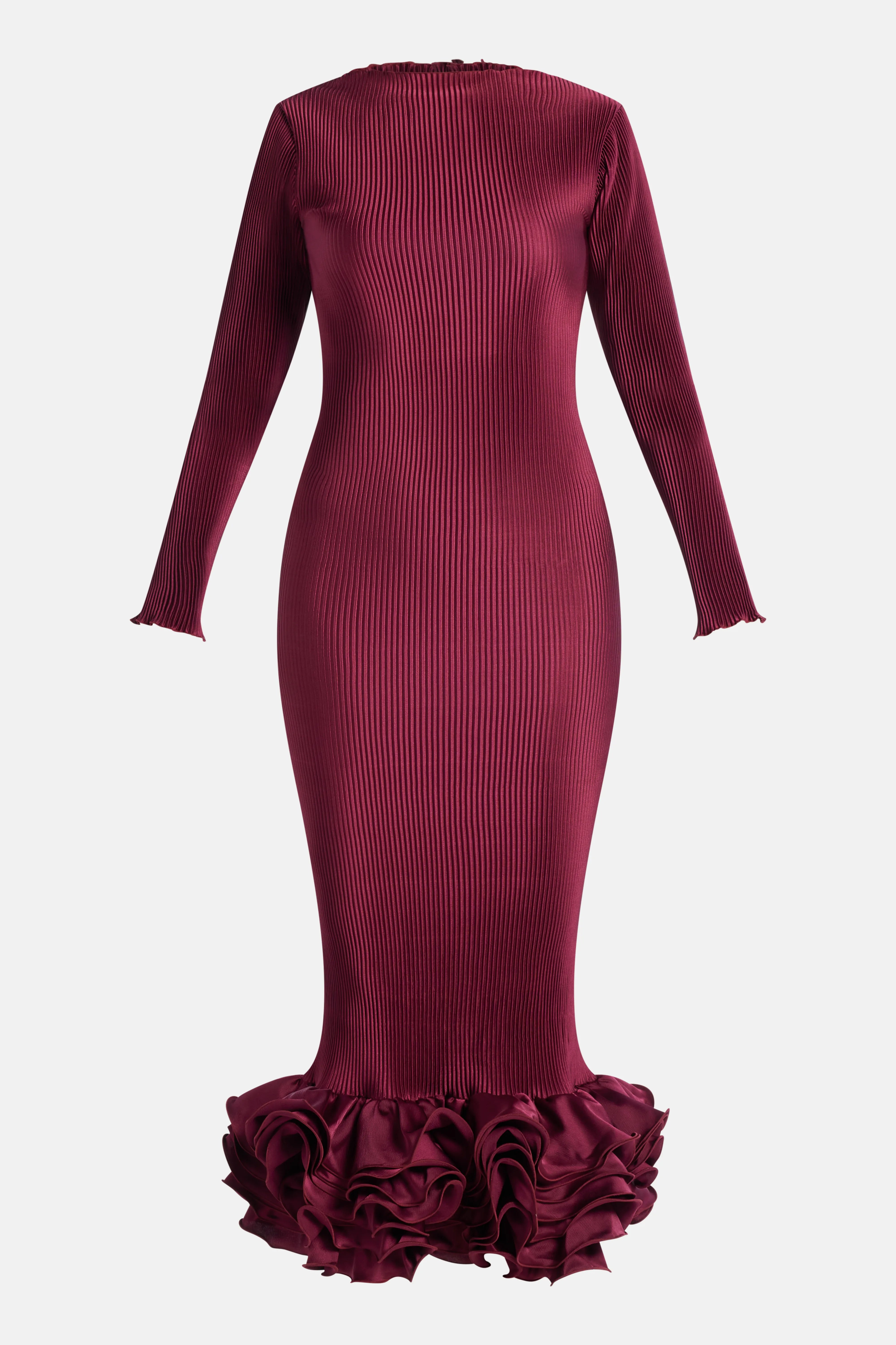 Campbell Pleated Cocktail Evening Dress in Burgundy