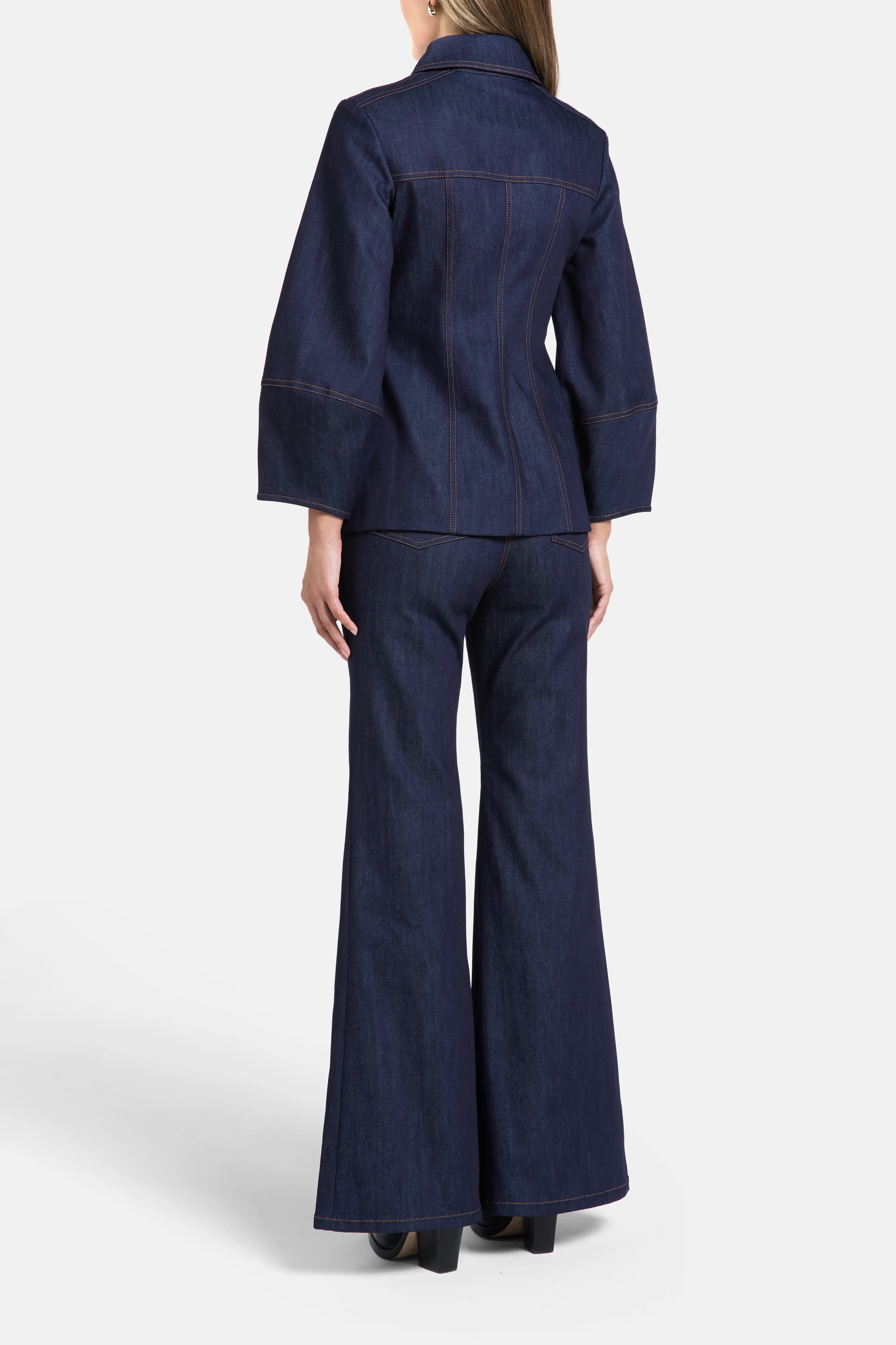 Florence Puff Sleeves Denim Cotton Jacket in Blue