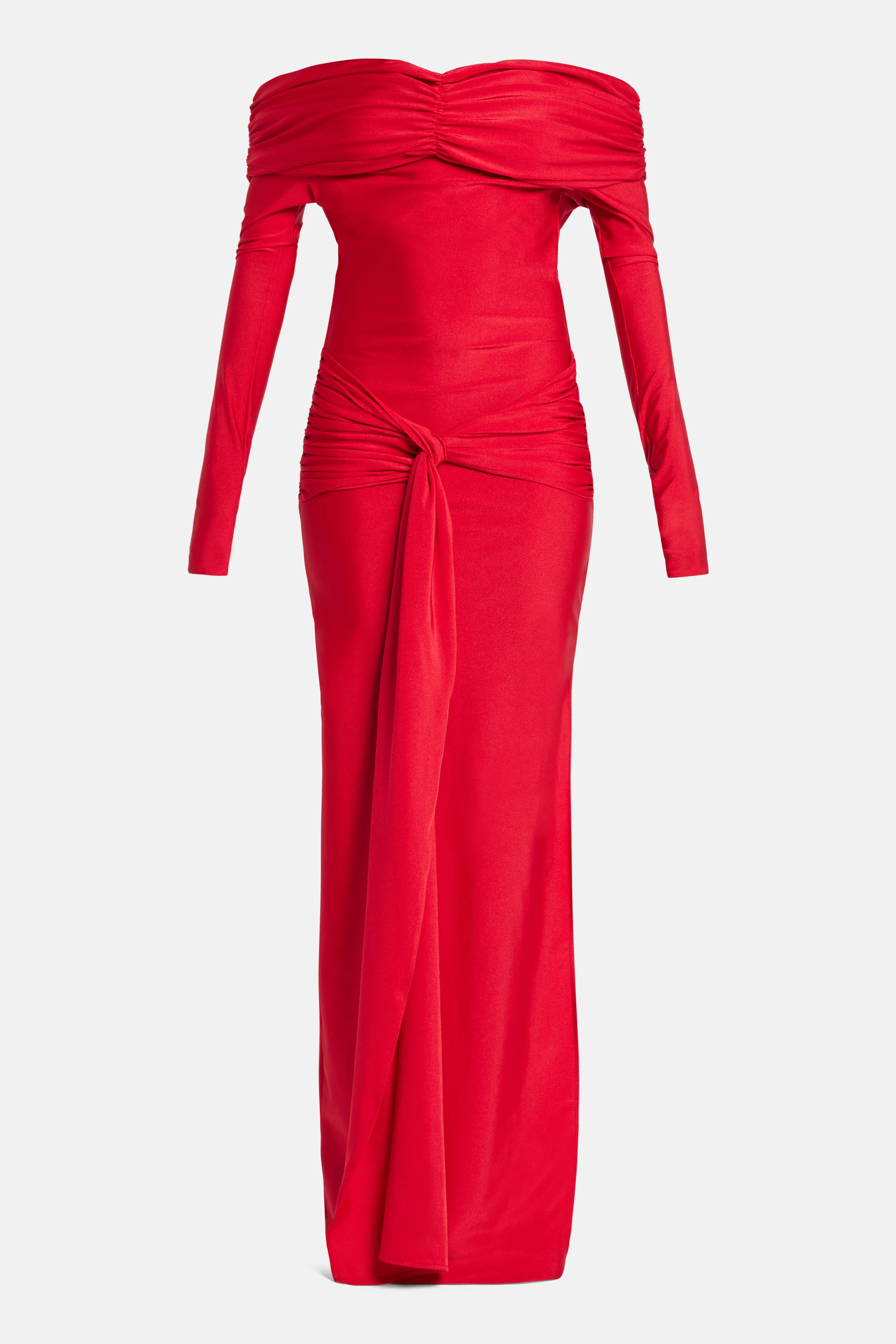 فستان ماكسي هايكو أحمر بكتفين مكشوفين