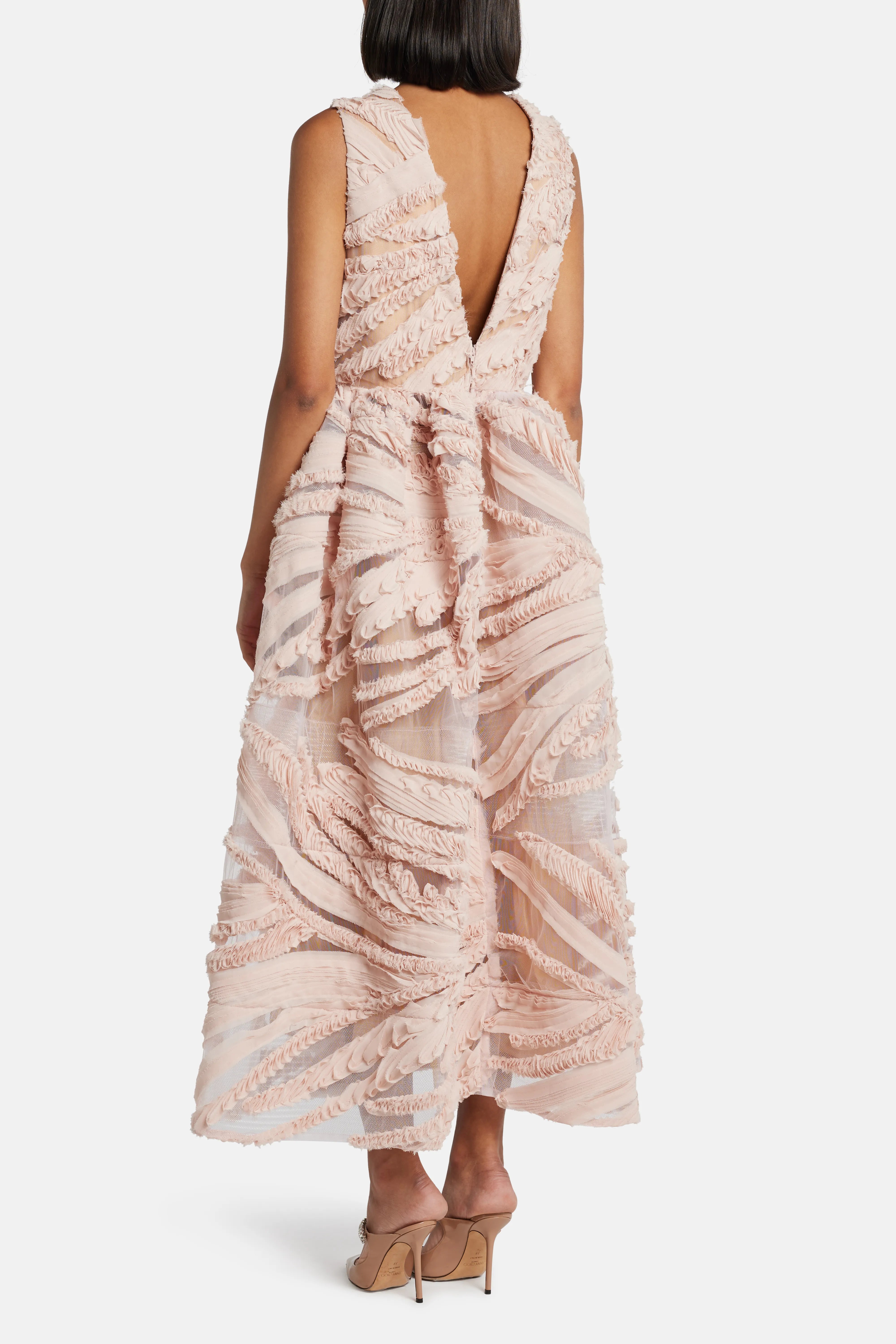 فستان ميدي برينيا برقبة على شكل V باللون الوردي