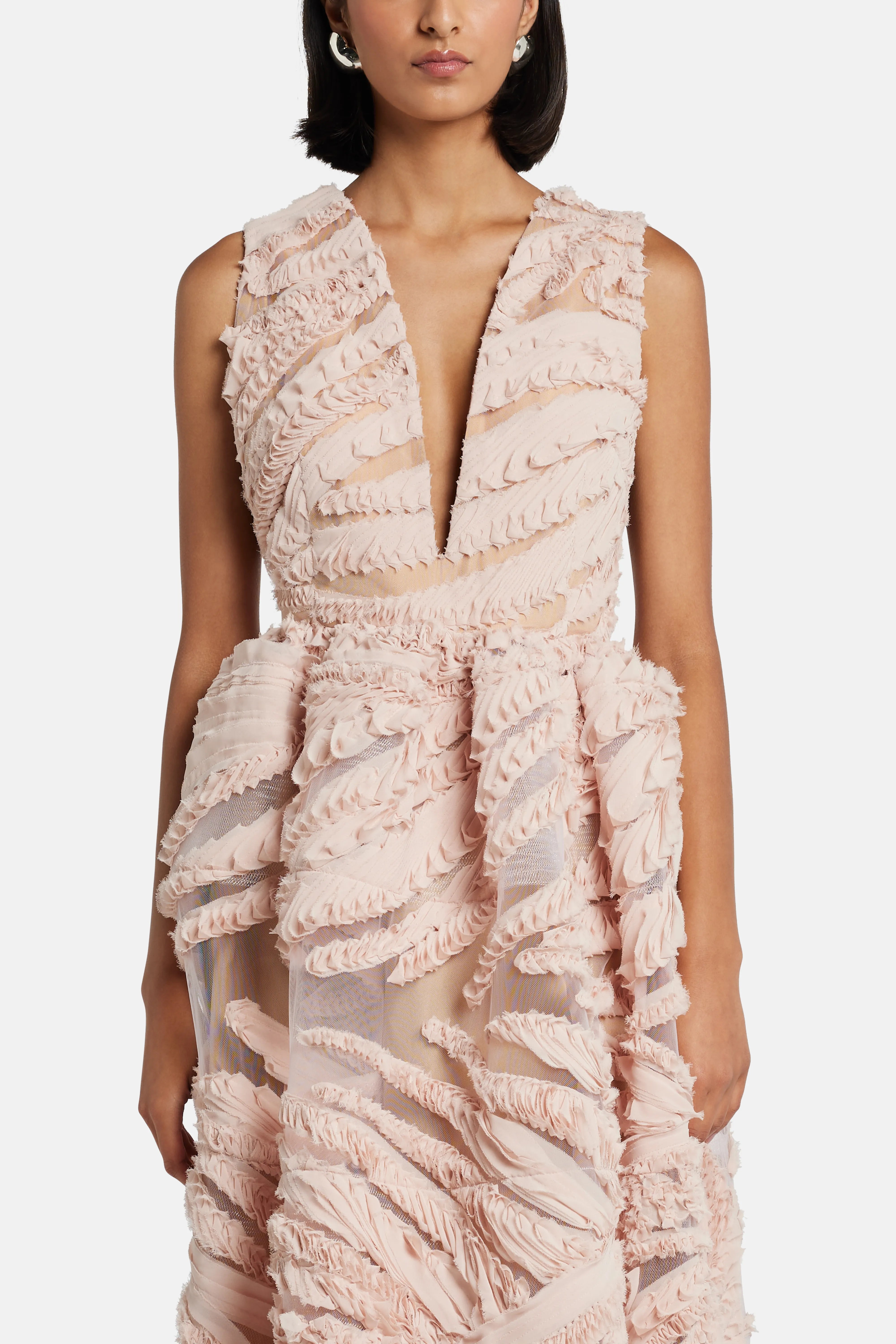 فستان ميدي برينيا برقبة على شكل V باللون الوردي