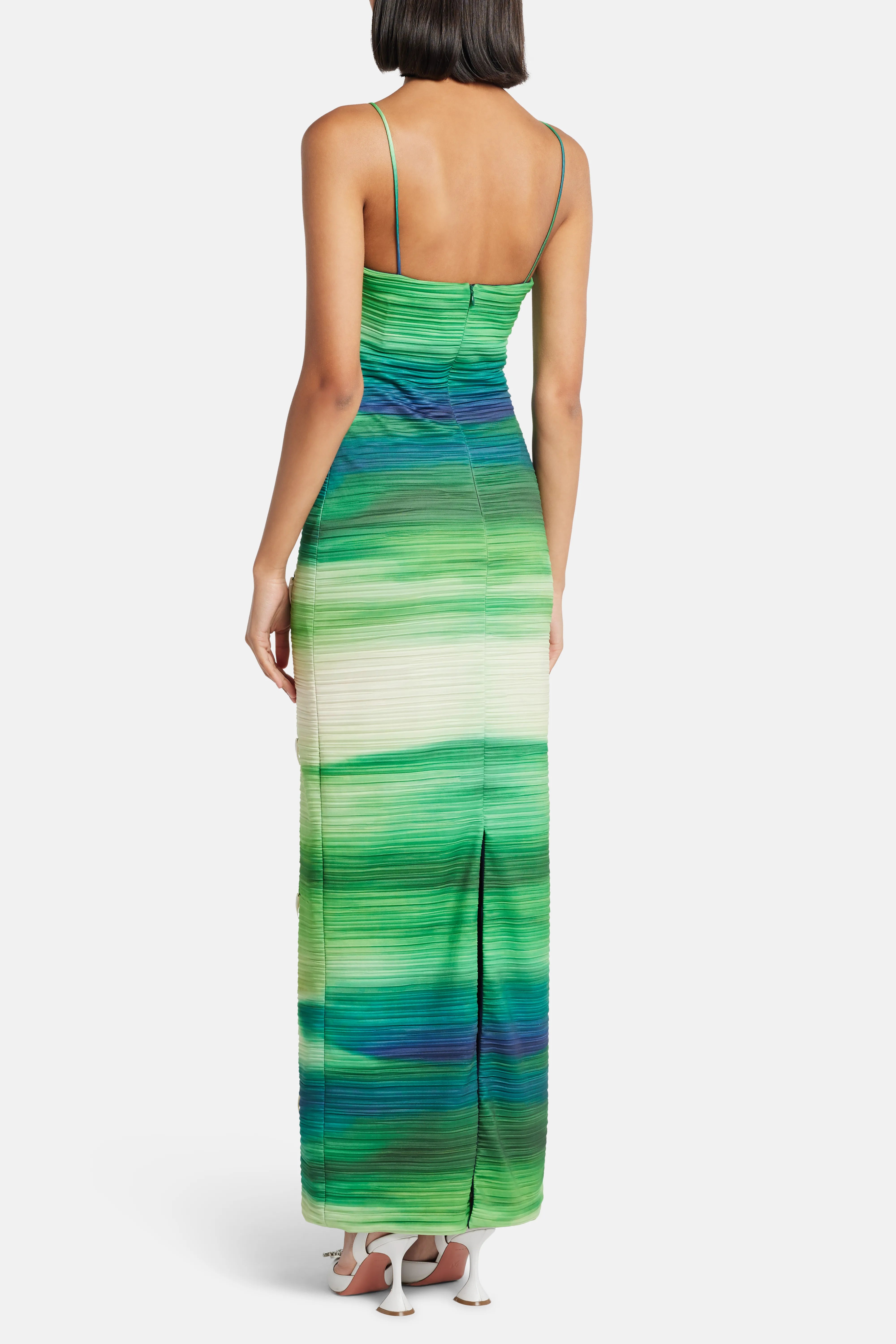 فستان ابو ماكسي بدون أكمام باللونين الأخضر والأزرق