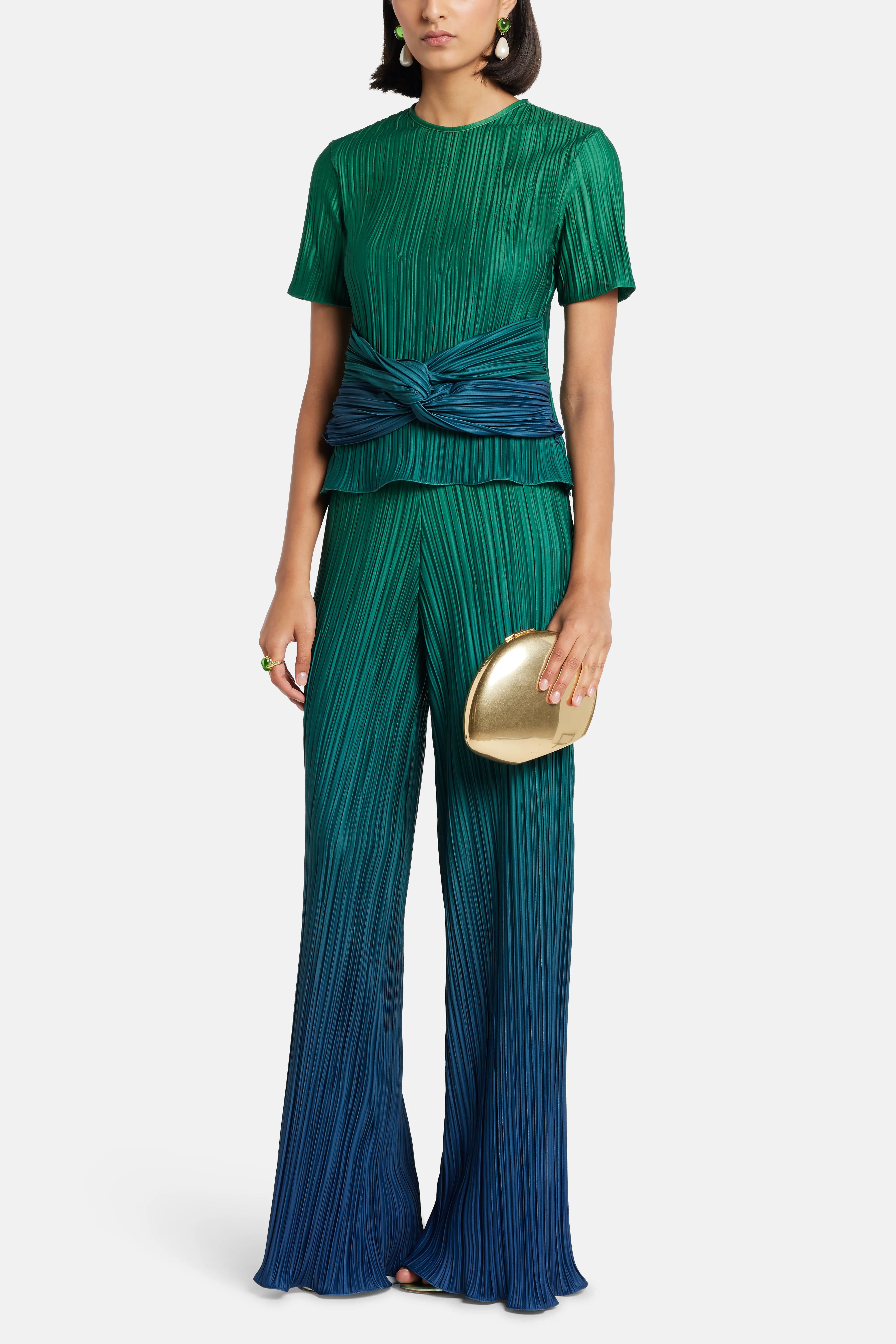 بنطال مطوي فيلو باللونين الأخضر والأزرق