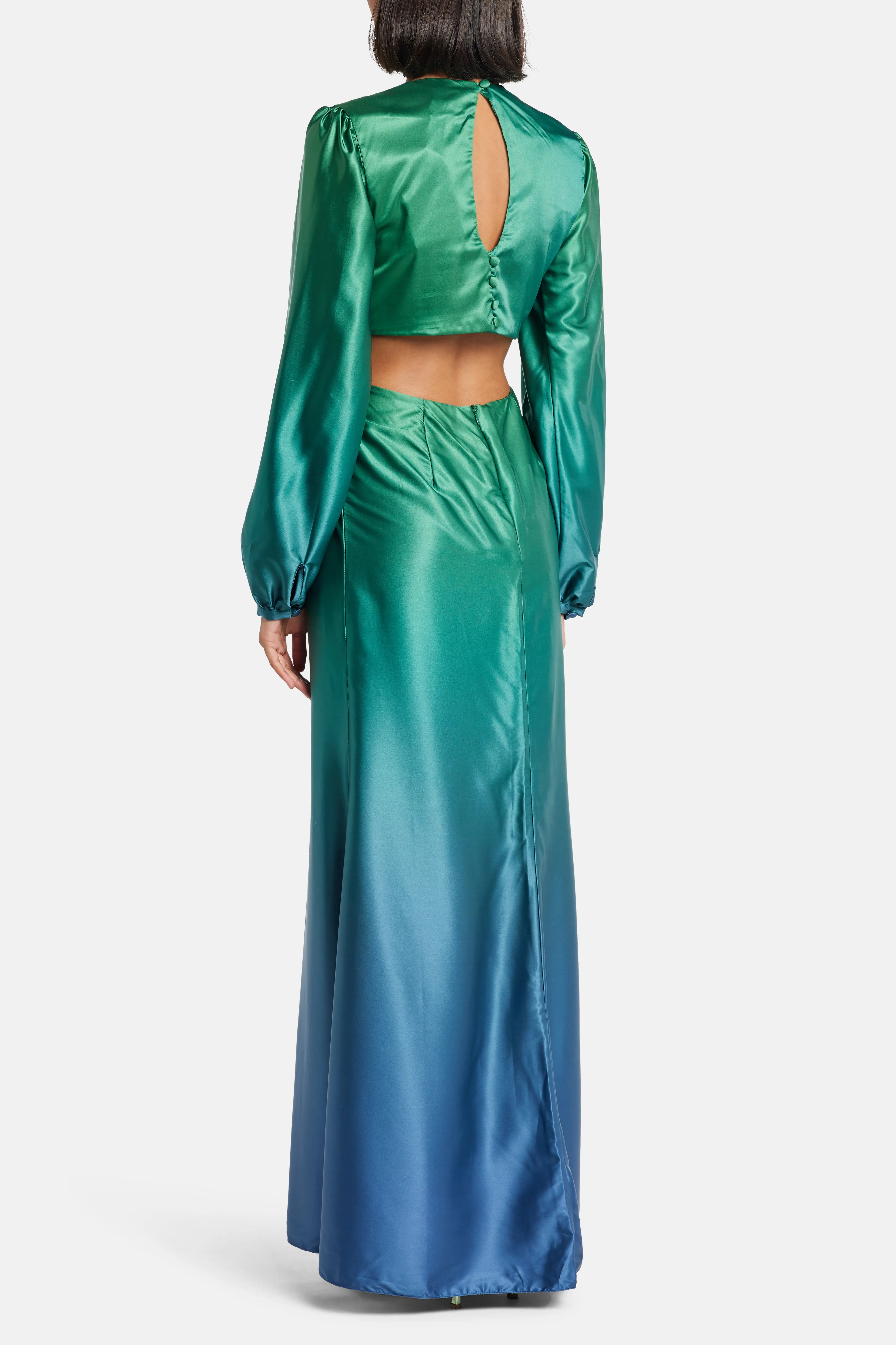 فستان طويل بقصّة "Rayo Cut Out" أومبير باللونين الأخضر والأزرق