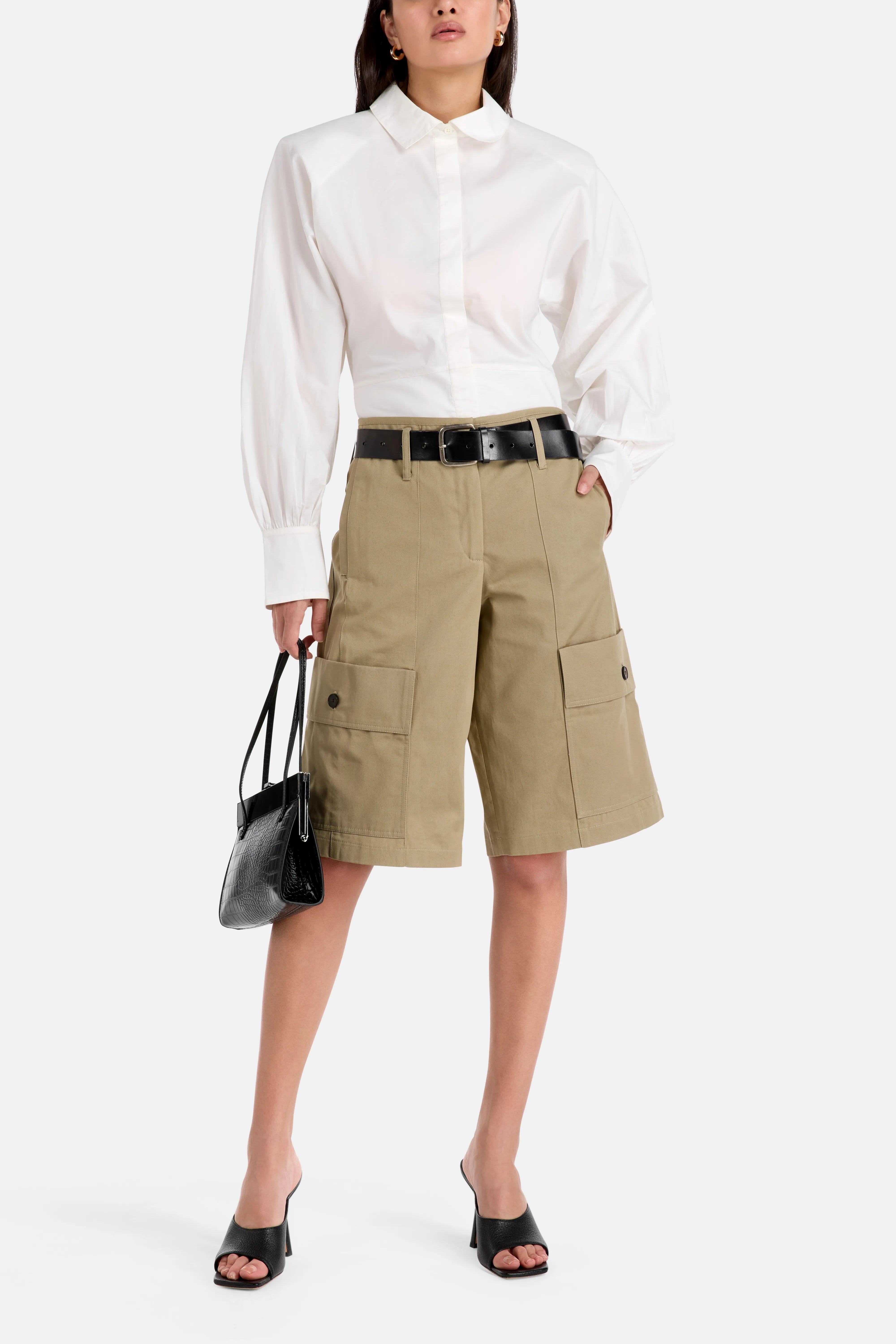 Izyra Cotton Cargo Shorts in Beige