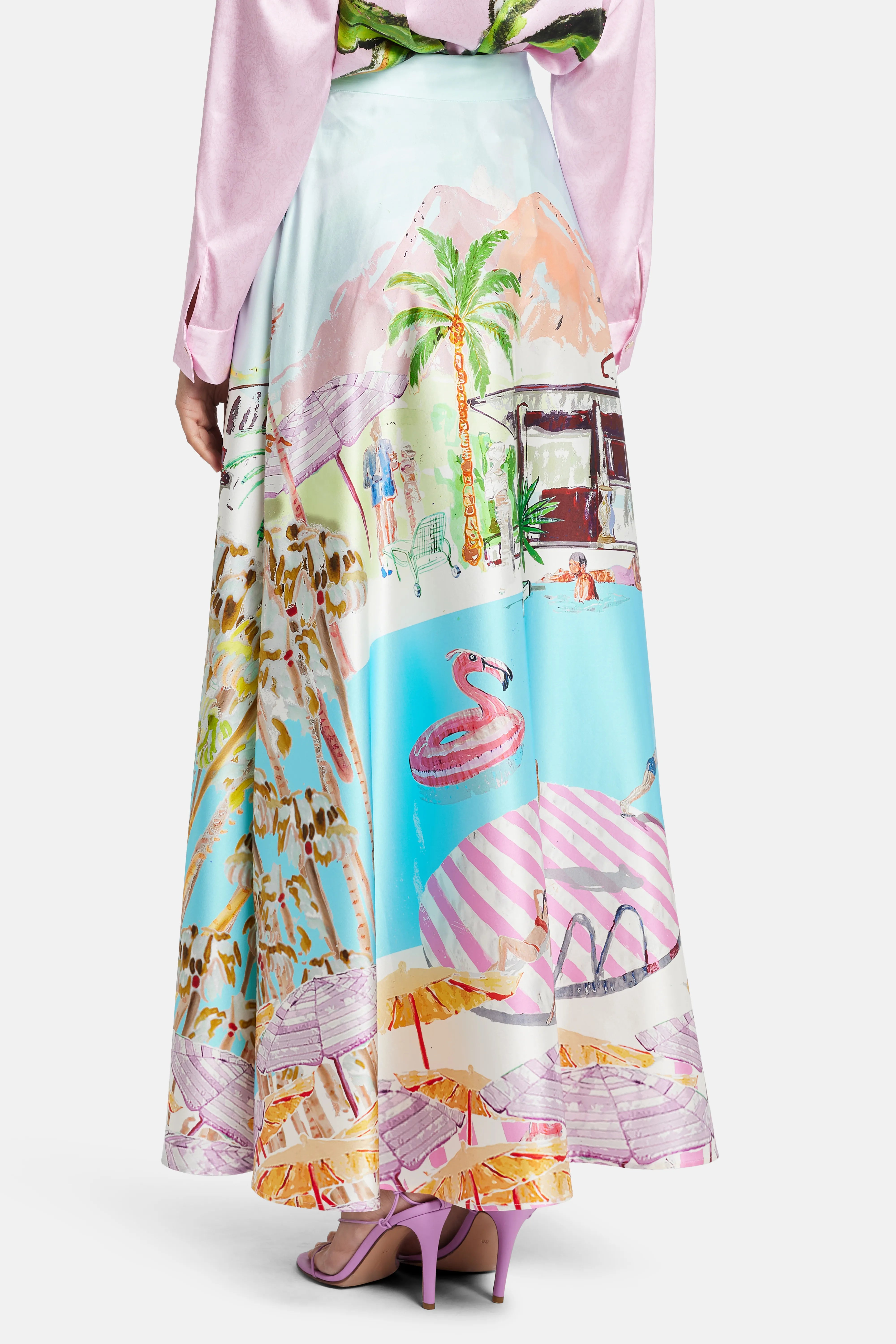 تنورة فلمنجو كلوب ماكسي من الحرير باللون الوردي