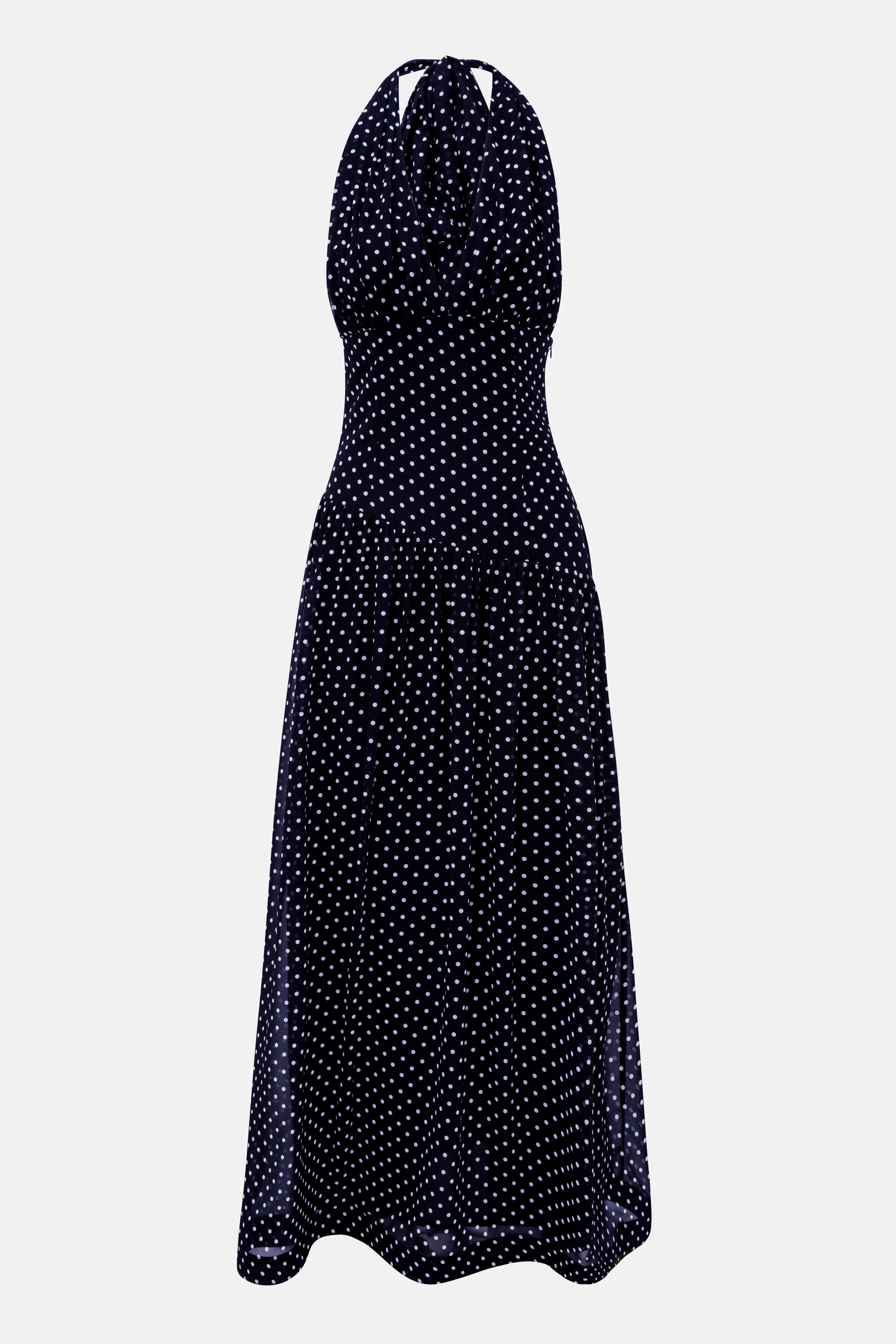 Grace Polka Dot Deep Neck Maxi Dress In Black With Scarf