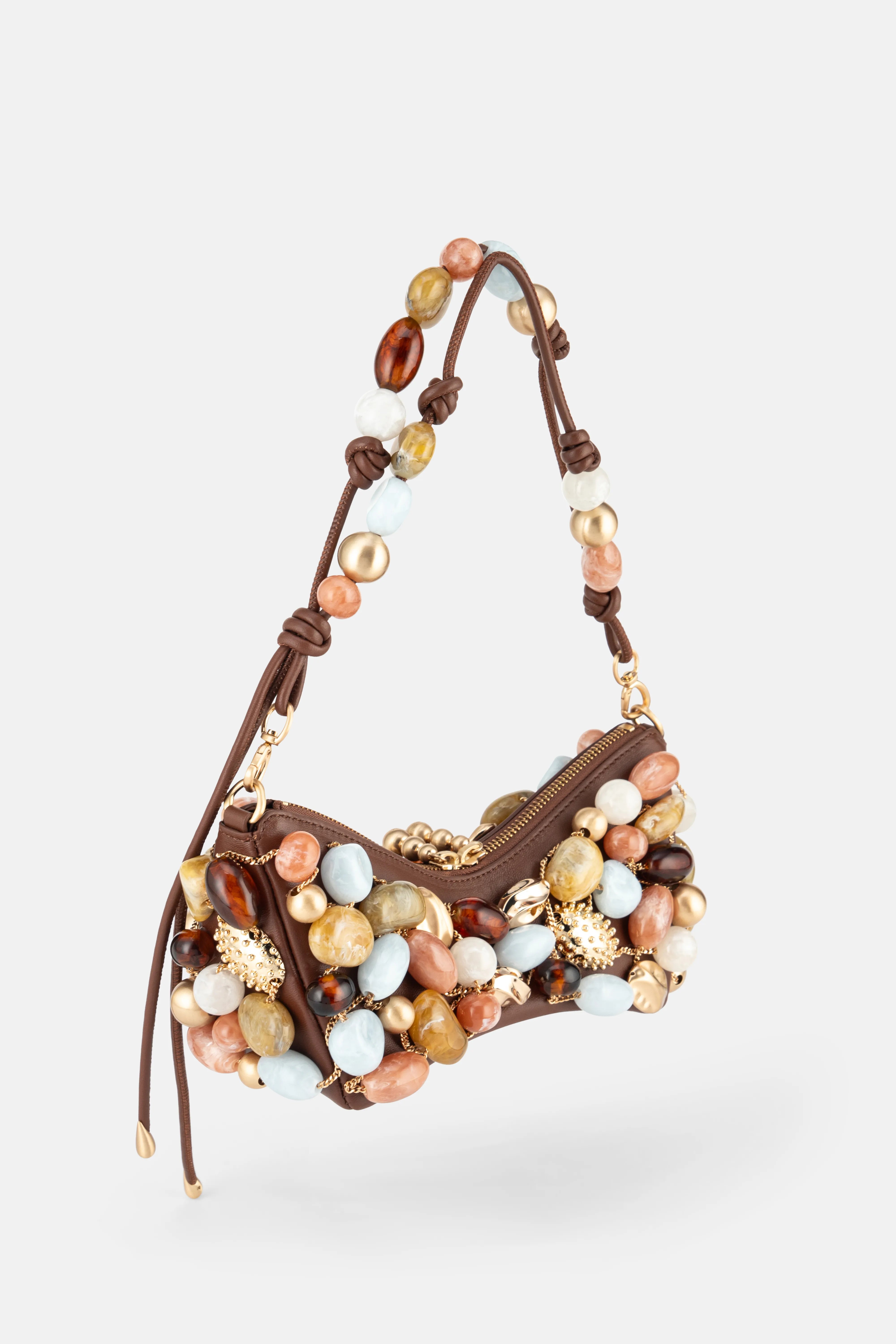 Mercier Stone Embellished Mini Shoulder Bag in Brown