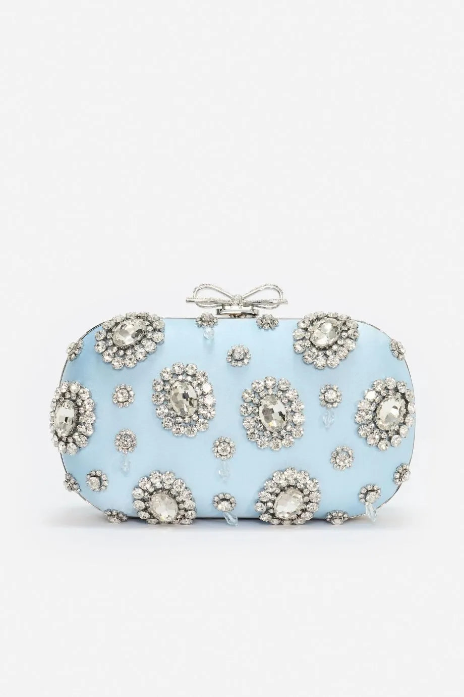 Satin Multi Crystal Clutch Bag in Blue