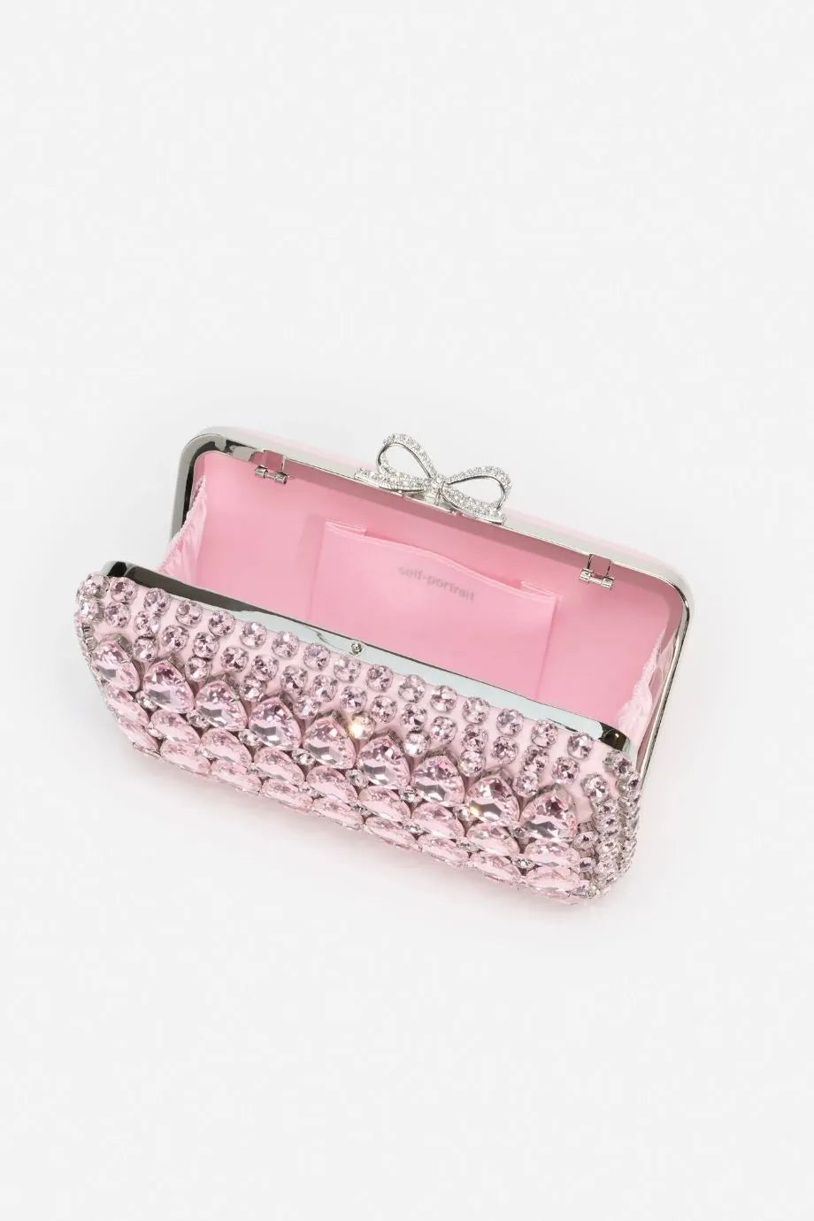 Satin Crystal Clutch Bag in Pink