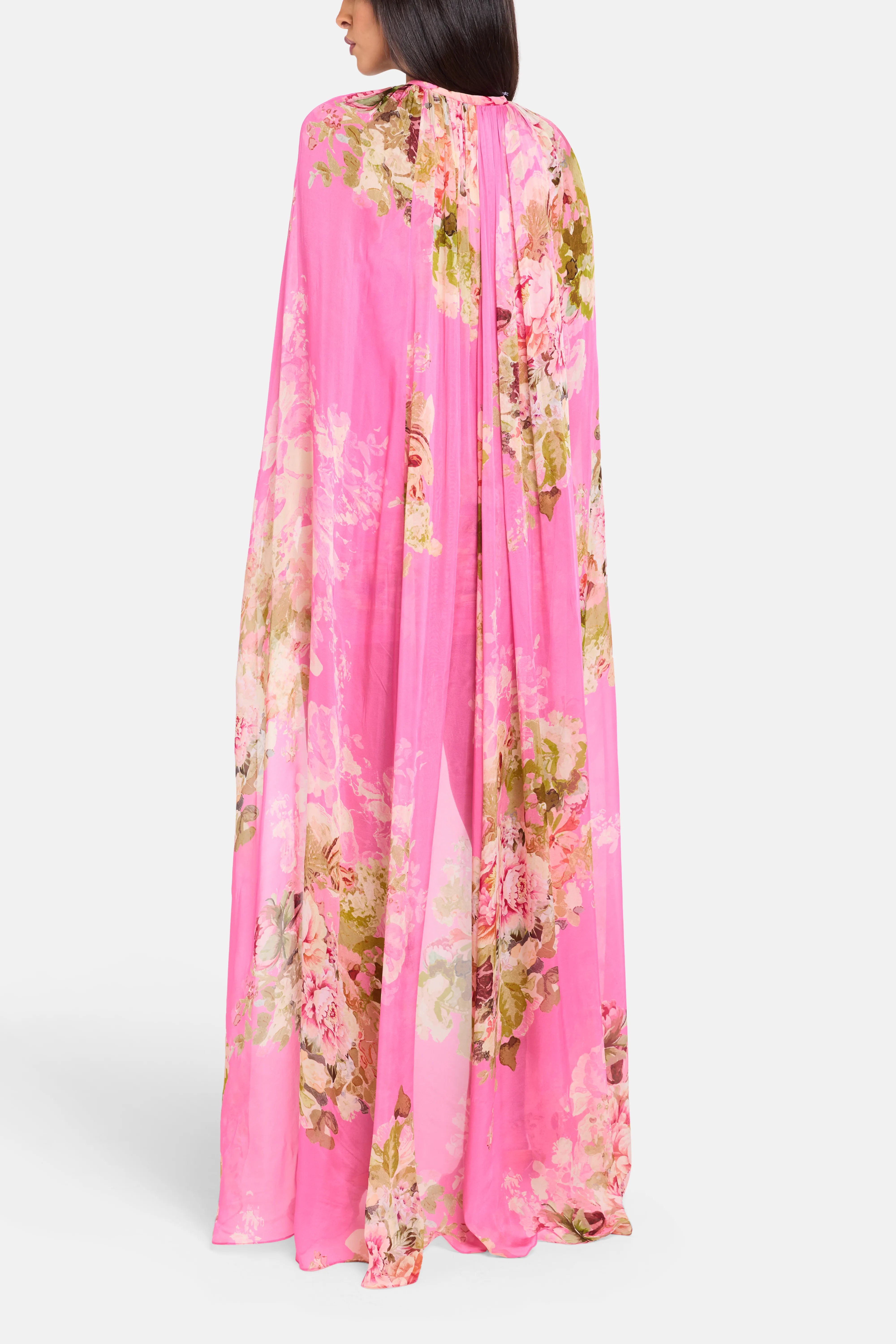 Ruched Cape Floral Mini Dress in Pink