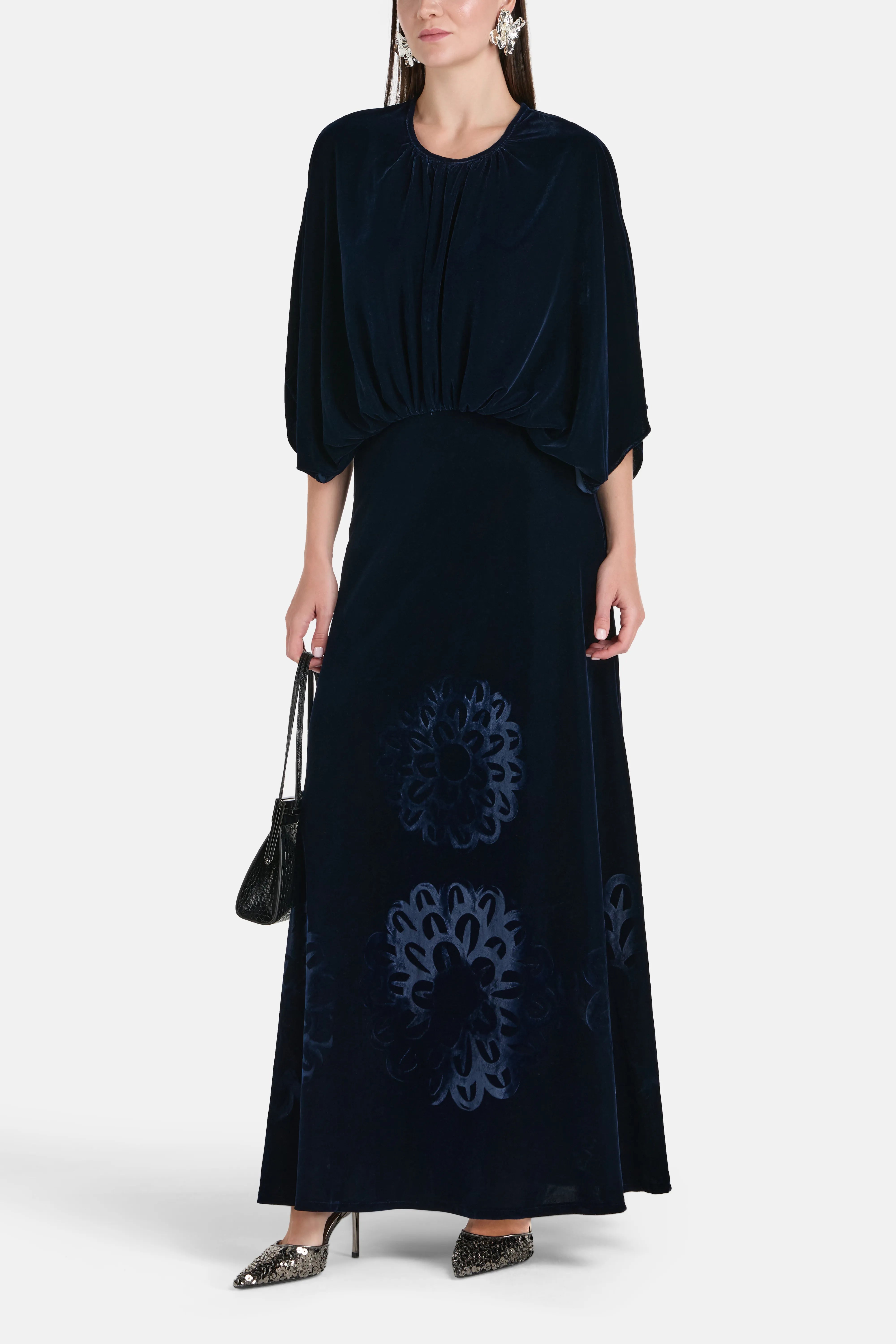 Kyma Silk Velvet Blend Maxi Dress in Blue