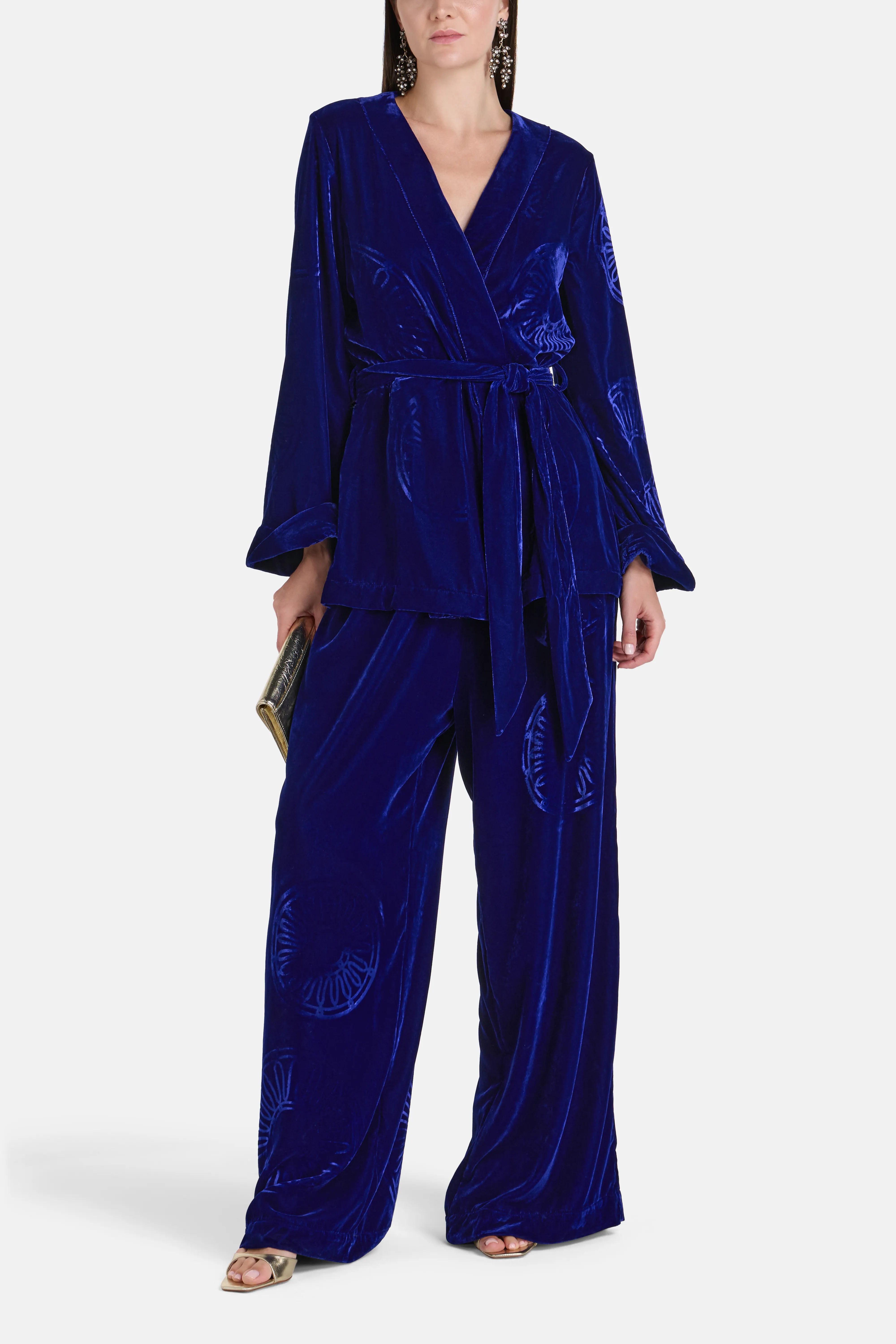 Kyma Imposed Silk Velvet Blend Trousers in Blue