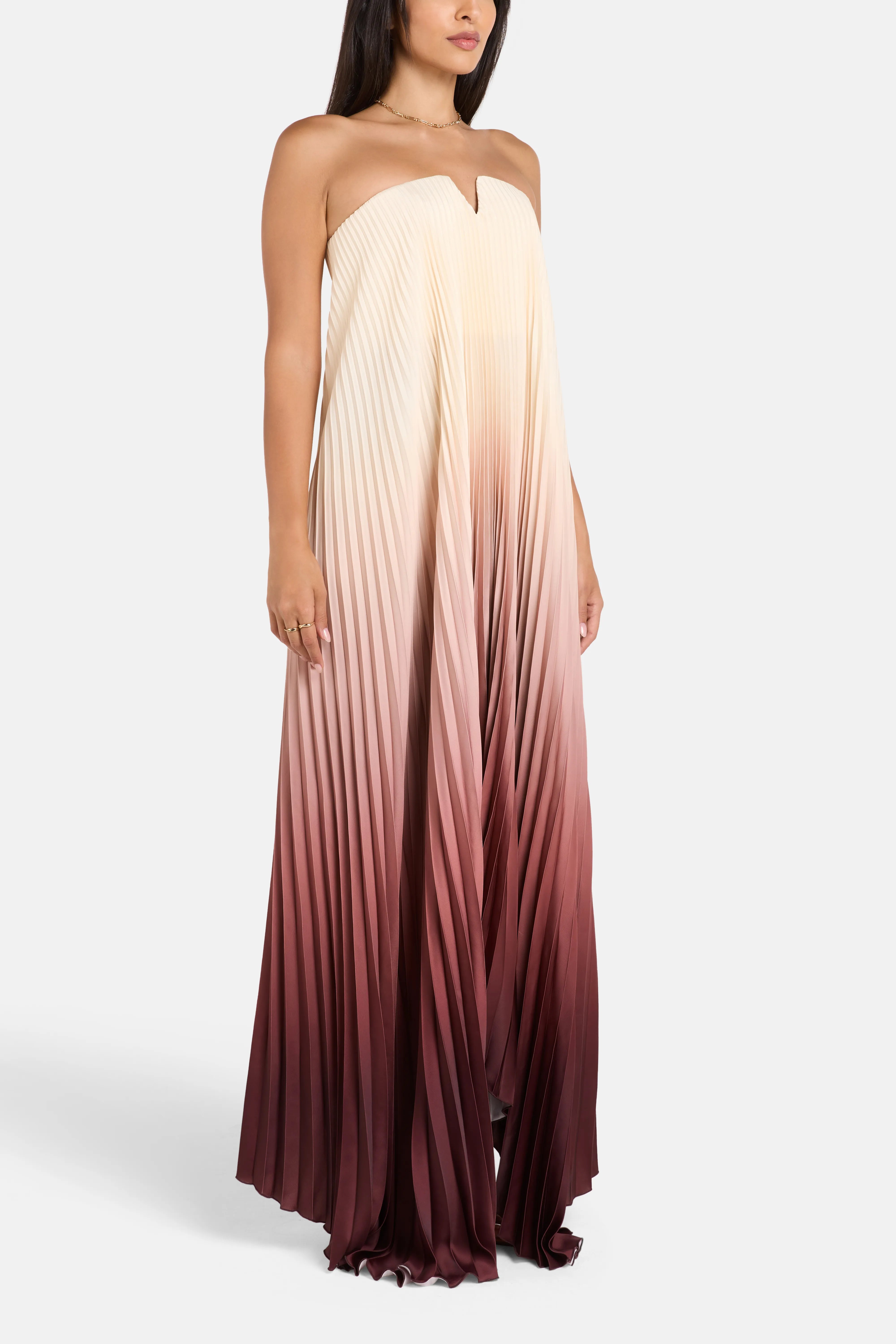 Black Tie Souffle Pleated Evening Dress in Red