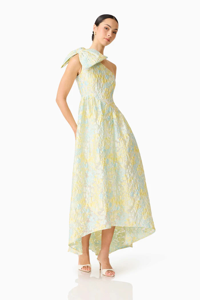 Penelope Asymmetrical One Shoulder Floral Maxi Dress in Yellow