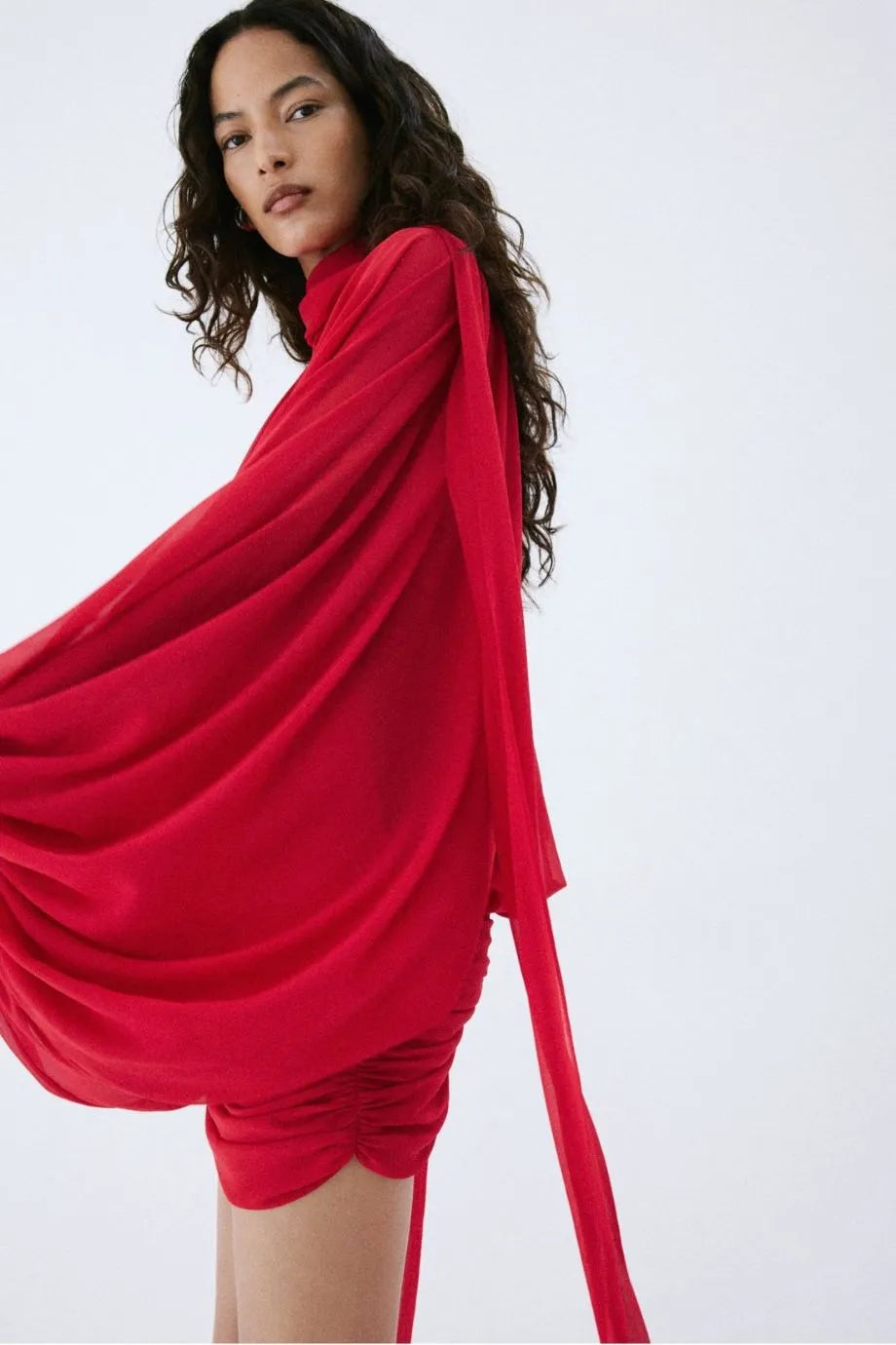 Maite Chiffon Mini Dress in Red with Scarf