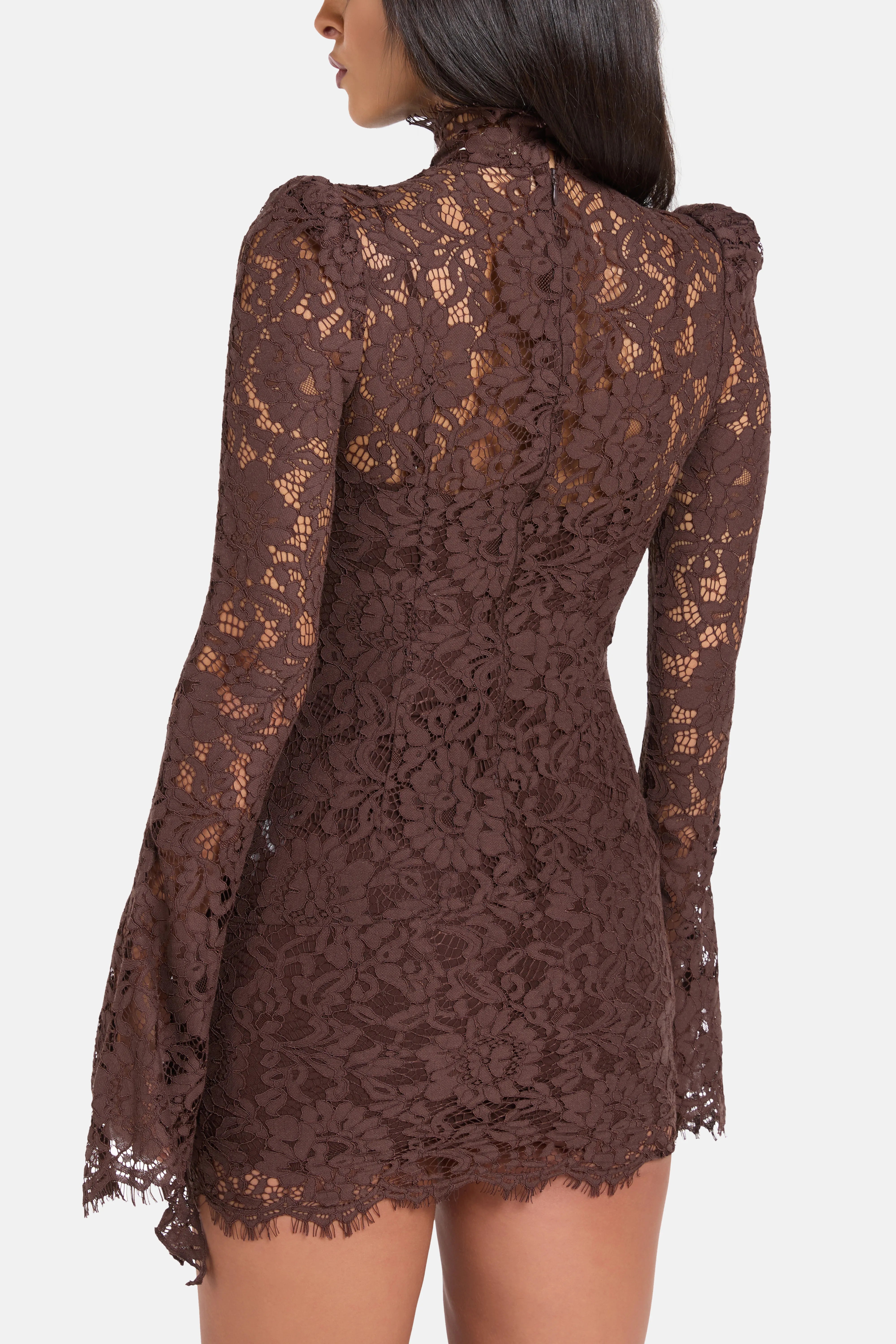 Bodita Cotton Lace Mini Dress in Brown