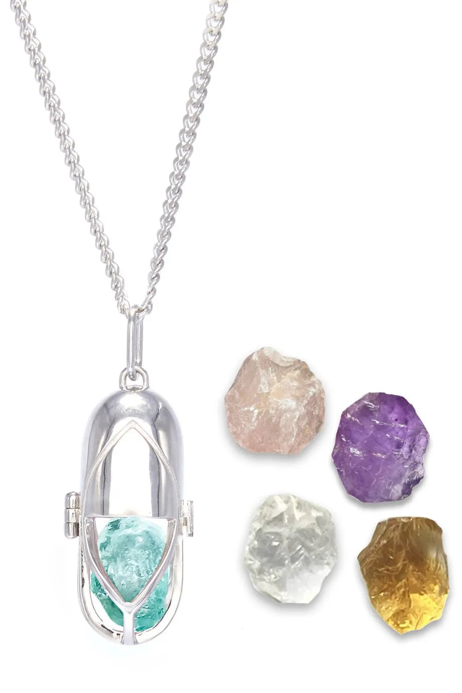 Capsule Crystal Pendant Necklace in Silver