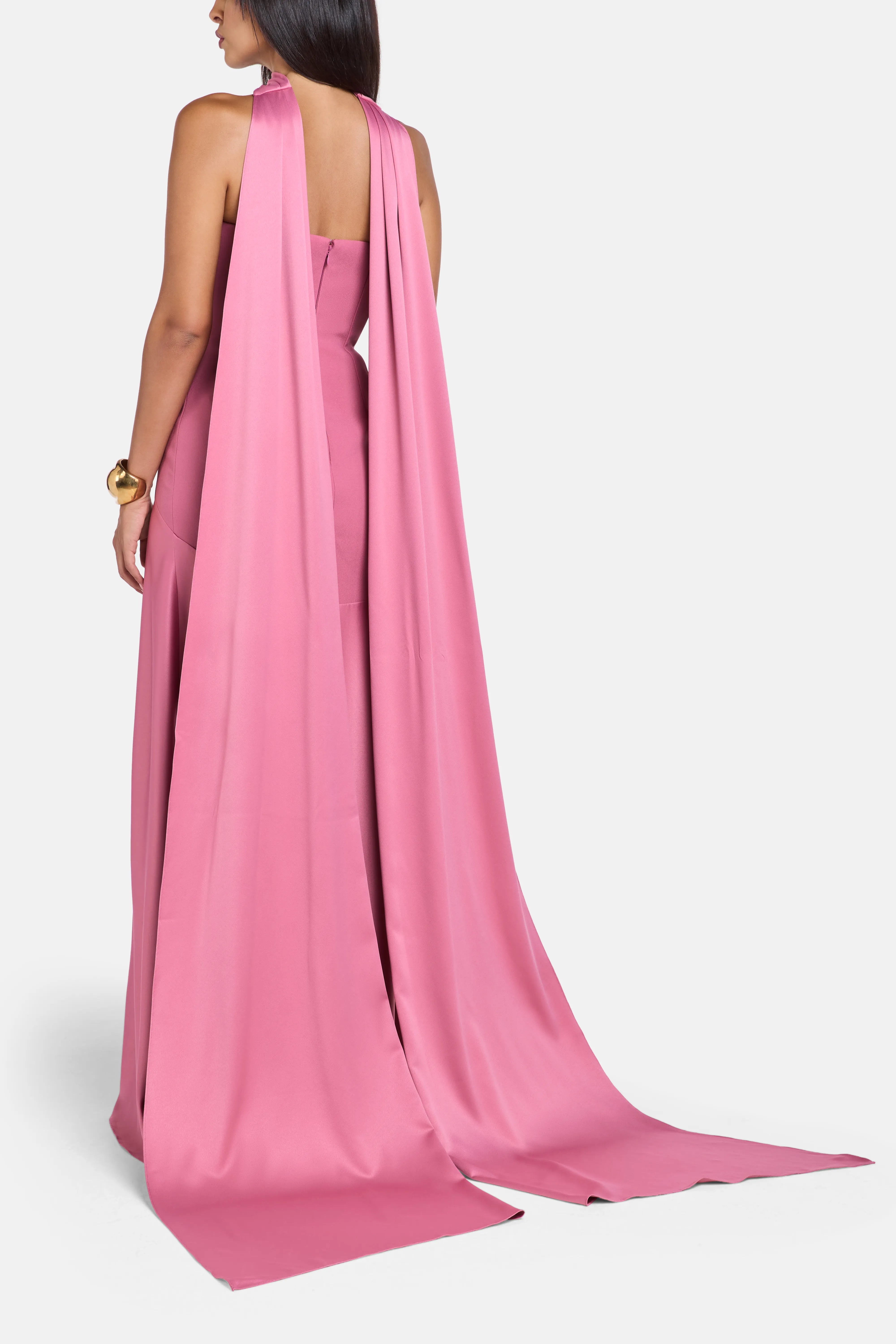 Mae Strapless Evening Dress in Pink with Scarf