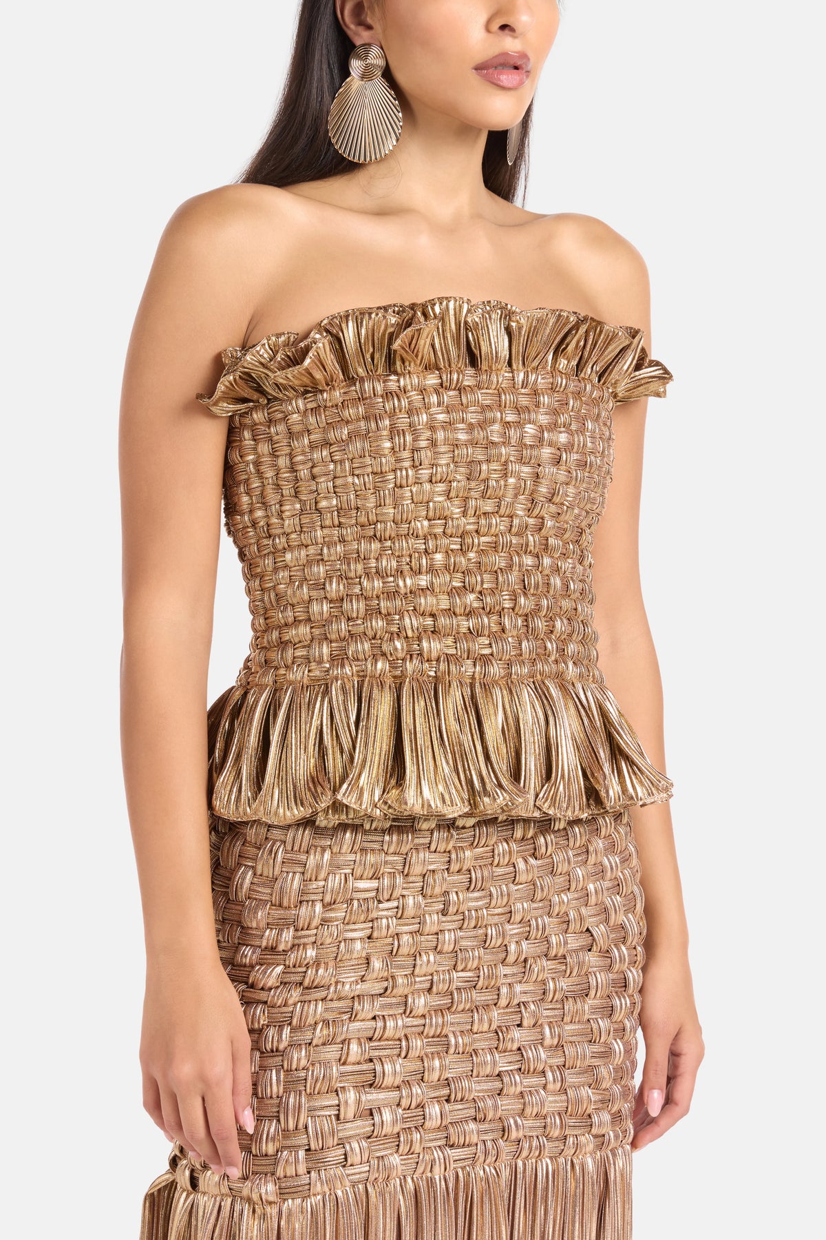 Oro Viejo Woven Strapless Top in Gold
