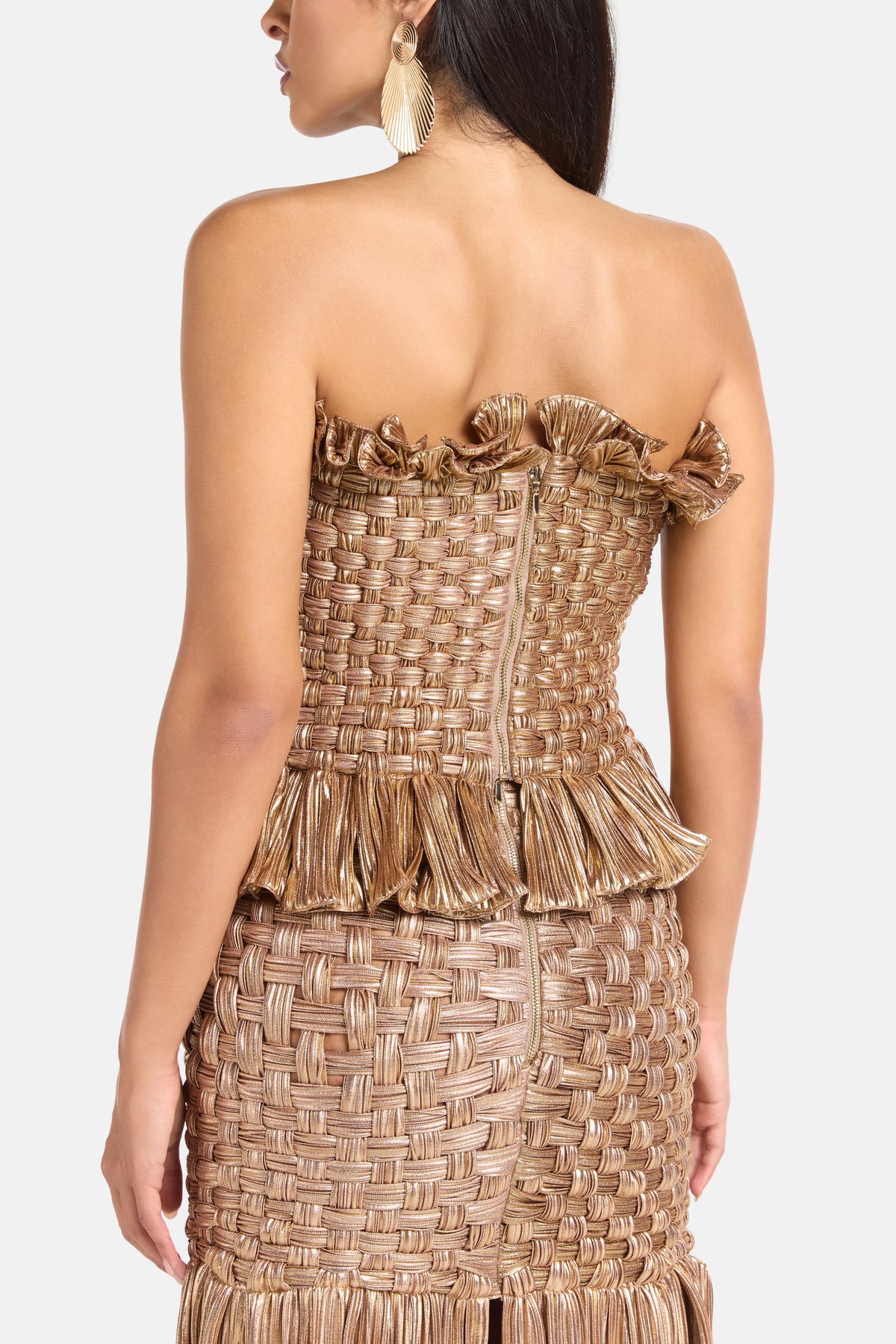 Oro Viejo Woven Strapless Top in Gold