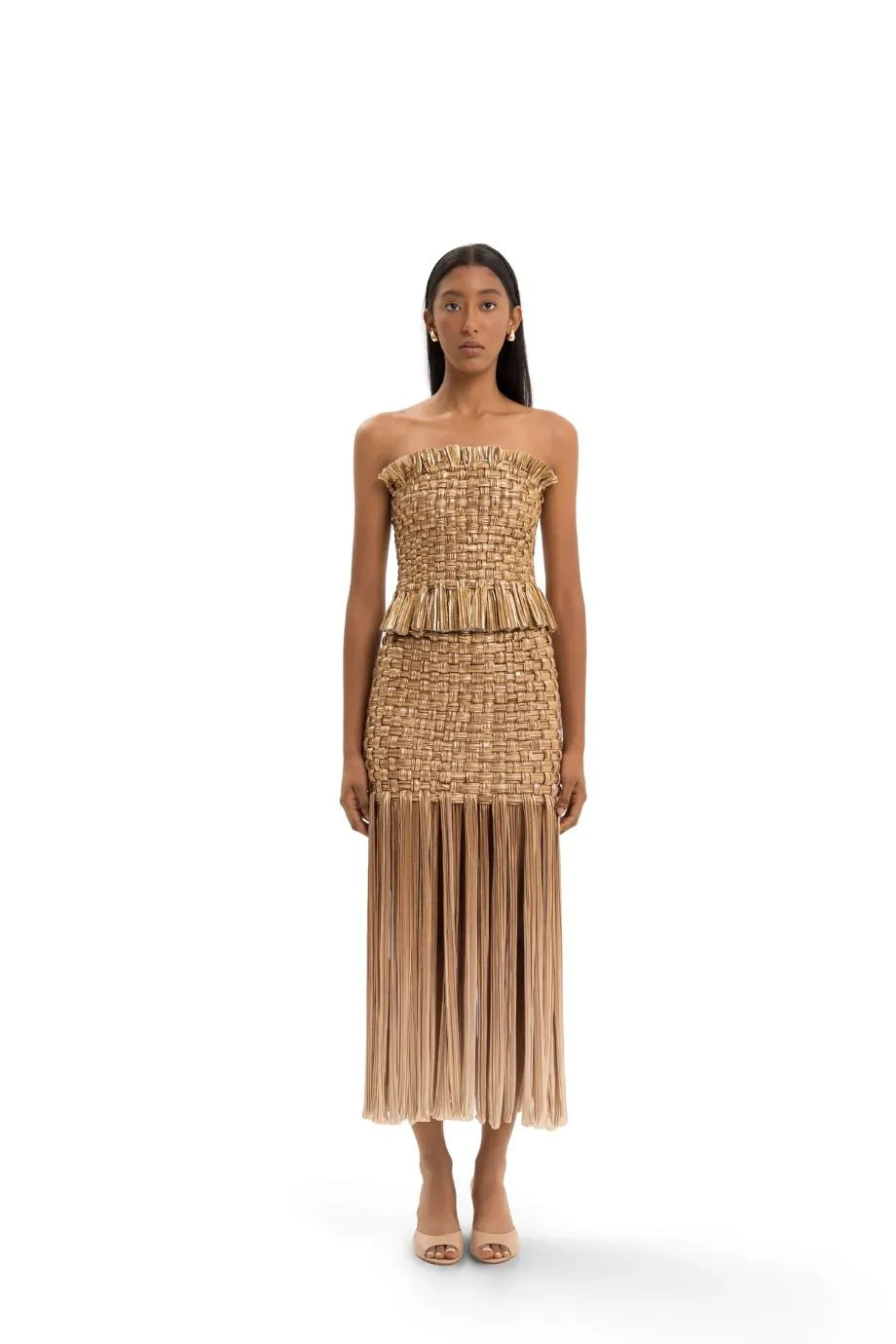 Oro Viejo Woven Strapless Top in Gold