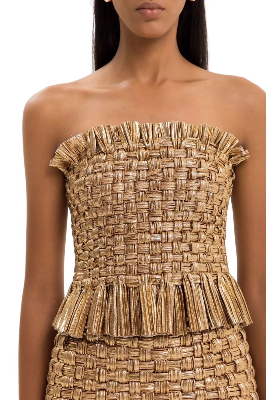 Oro Viejo Woven Strapless Top in Gold