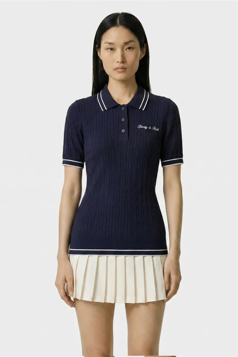 Signature Logo Mini Cable Polo T-Shirt in Blue